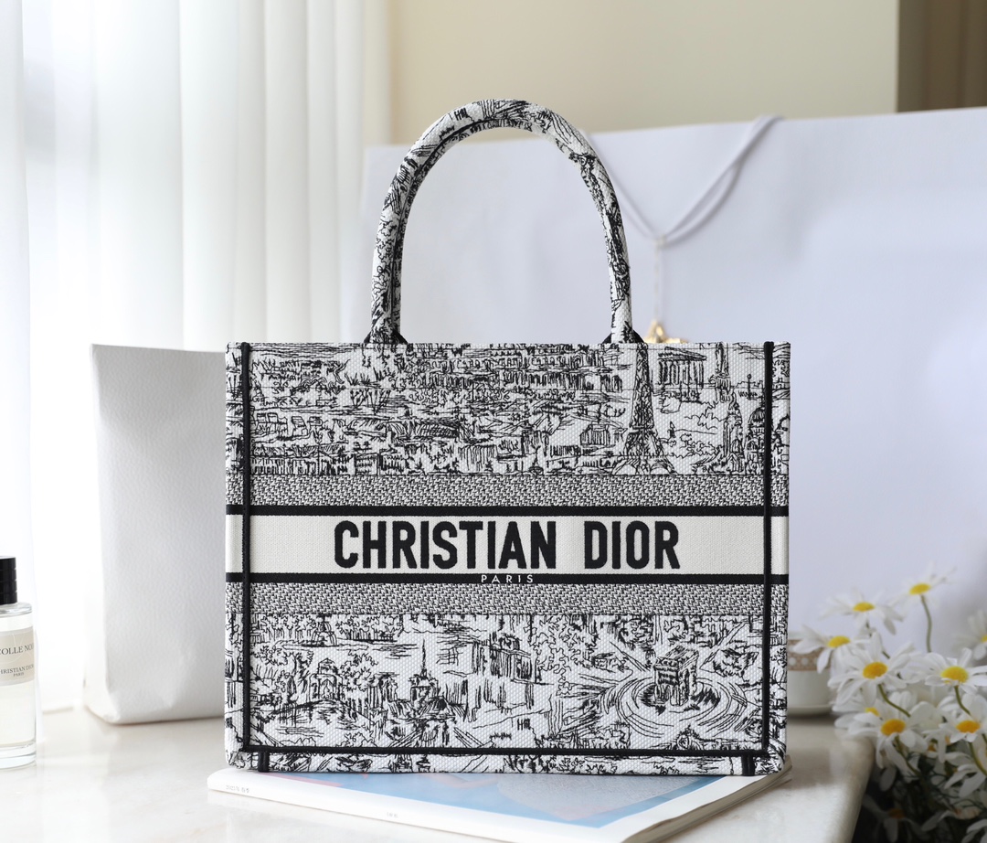 Dior Tote Bags Blue White Embroidery