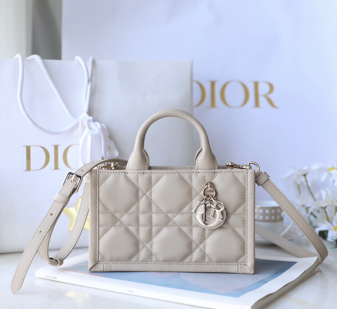 Dior Book Tote High
 Handbags Tote Bags Gold Khaki Cowhide Mini