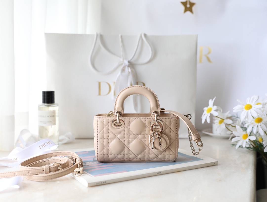 Dior Lady Bags Handbags Apricot Color Gold Canvas Chains