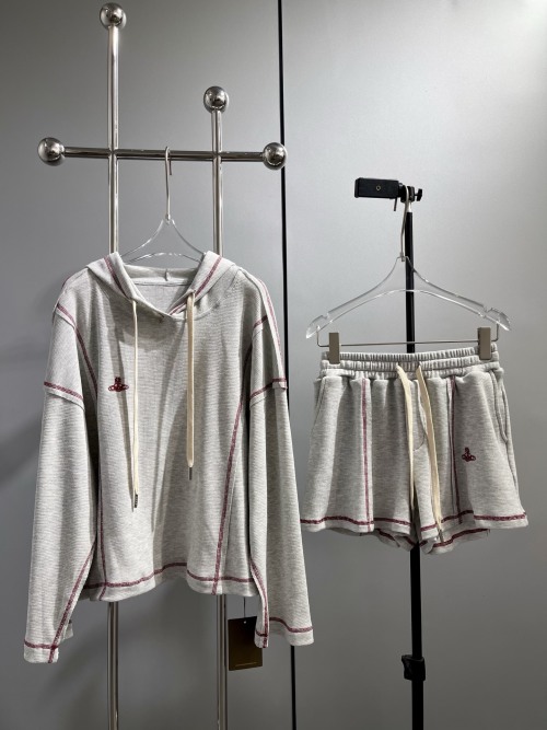 Vivienne Westwood Women's Grey Hoodie and Shorts Set with Saturn Logo 1 Vivienne Westwood Women's Grey Hoodie and Shorts Set with Saturn Logo