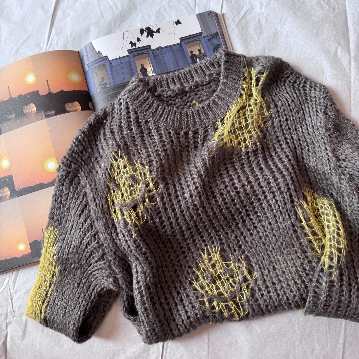 AC Smiley Face Dot Hollow Knitted Sweater Mohair Wool Blend Fabric 5 i1755664694998 2103 0 3