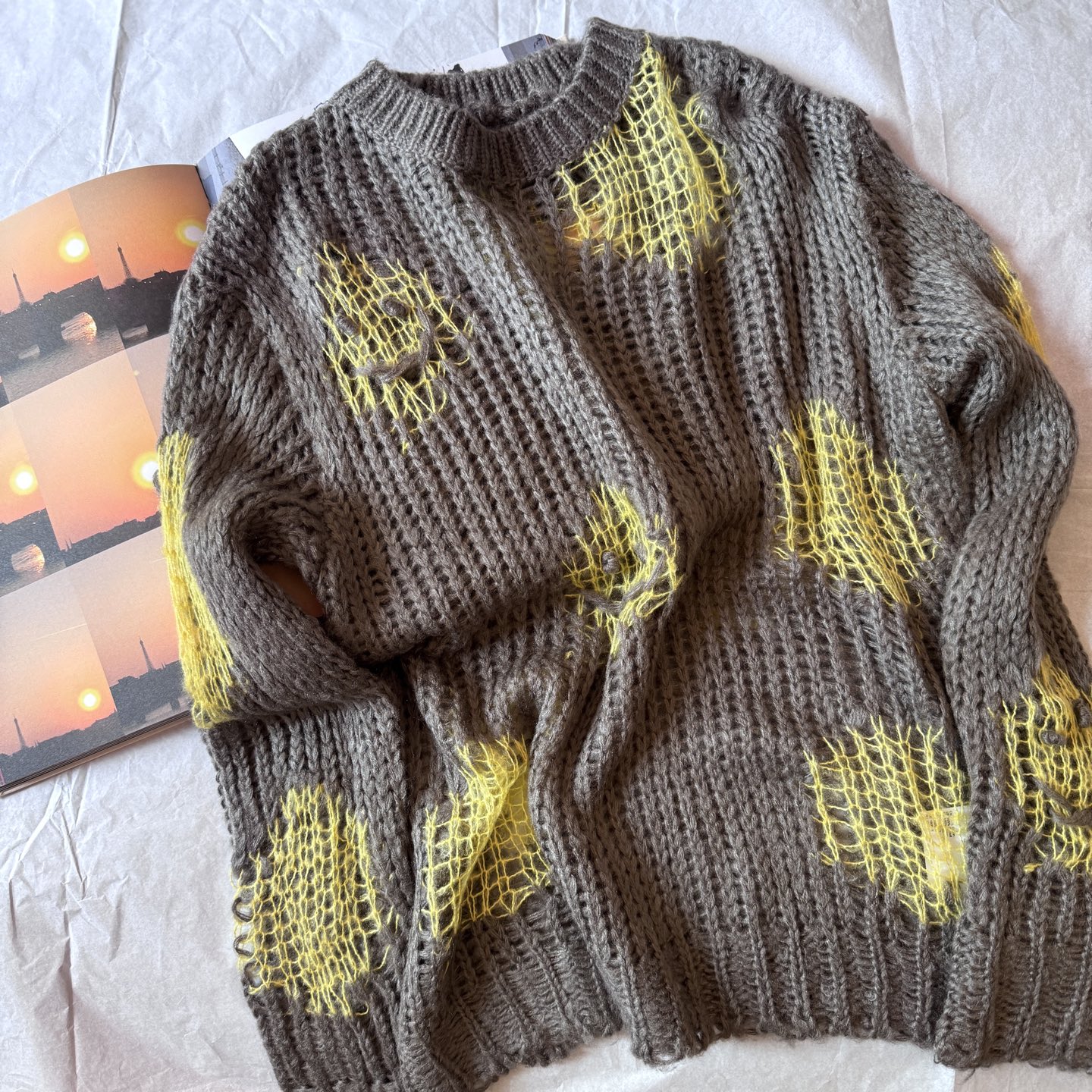AC Smiley Face Dot Hollow Knitted Sweater Mohair Wool Blend Fabric 2 i1755664694998 7347 0 0