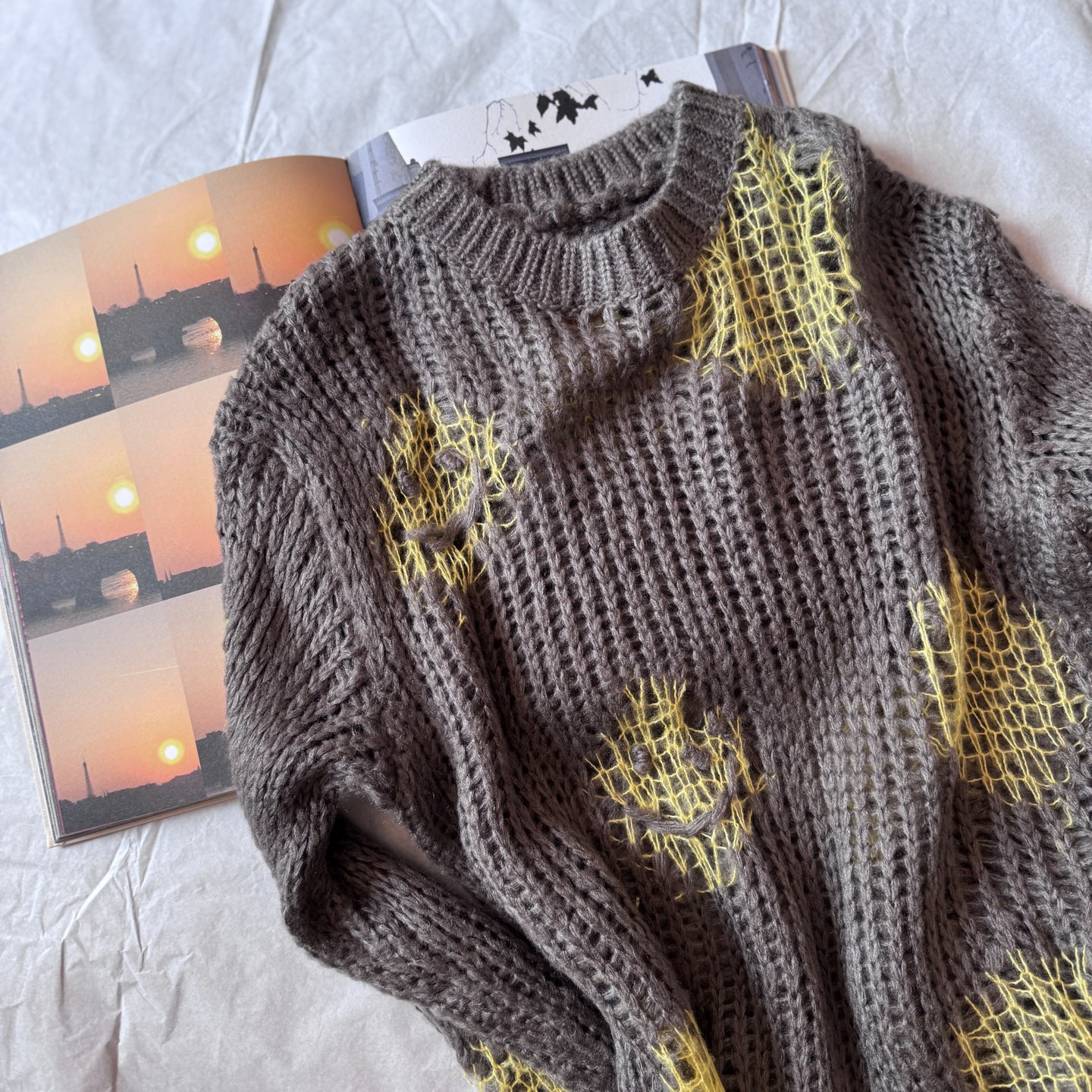 AC Smiley Face Dot Hollow Knitted Sweater Mohair Wool Blend Fabric 4 i1755664697194 7770 0 2