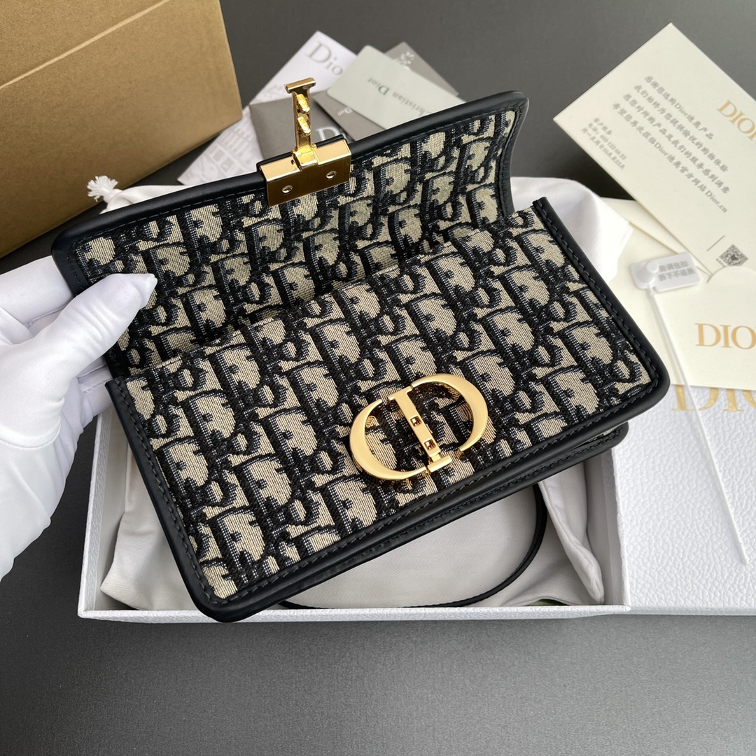 p780。【顶级高端～进口材料】30Montaigne 
这款30Montaigne East-West链条手袋采用典雅的设计，采用蓝色提花面料精心制作，突显经典款的Oblique印花。搭配饰以皮革的可拆卸链条肩带，可手提,肩背或斜挎。
编号：M9334 蓝D/刺绣
规格：w21×h12×d6 cm

