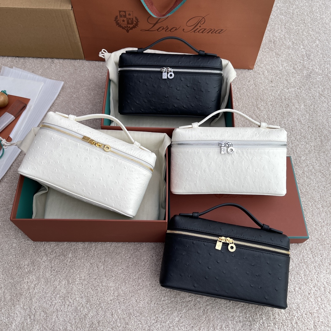 NO:199724,~(not suitable for packaging) L lunch box bag #ostrich pattern series #black/white/gold-silver calfskin/item number: FAN 4199,LP,loro piana,cowhide19860909～(不配包装) L 饭盒包#鸵鸟纹系列#黑色/嫩白/金～銀 小牛皮/货号:FAN 4199,LP,loro piana,cowhide,Bag