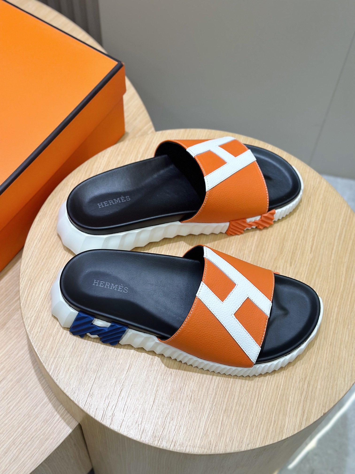 Hermes Men's Sandal Slides - Orange Leather with Signature 'H' Design 7 i1722255835 2996 0