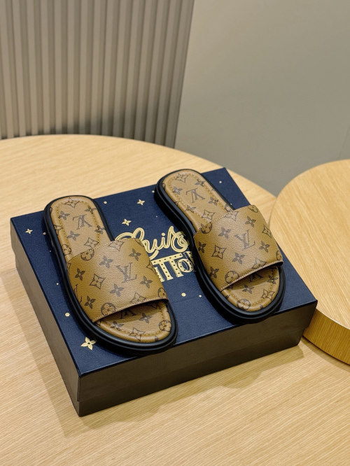 Louis Vuitton Waterfront Monogram Canvas Sandals Slides, Brown, Size 39-44 1 Louis Vuitton Waterfront Monogram Canvas Sandals Slides, Brown, Size 39-44