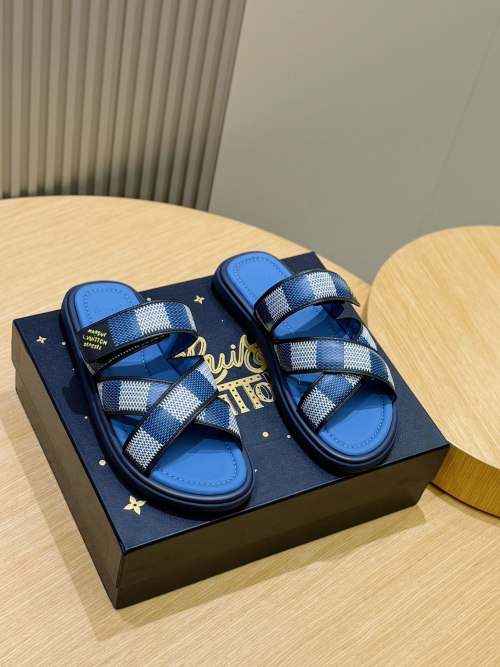 Louis Vuitton Waterfront Blue Monogram Canvas Sandals Slides, Size 39-44 1 Louis Vuitton Waterfront Blue Monogram Canvas Sandals Slides, Size 39-44