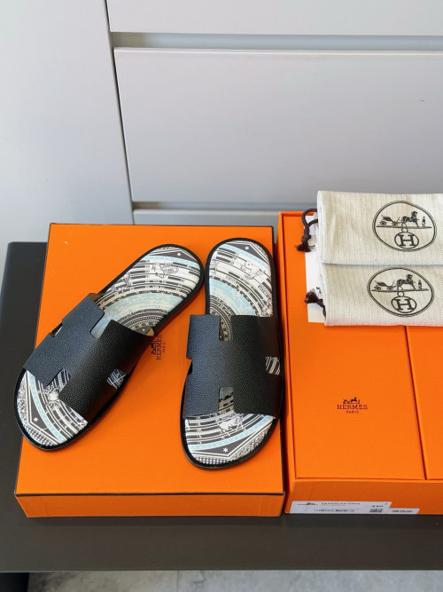 Hermes Men's Black Leather Slides Sandals - Classic Style, Durable Leather Sole 1 Hermes Men's Black Leather Slides Sandals - Classic Style, Durable Leather Sole