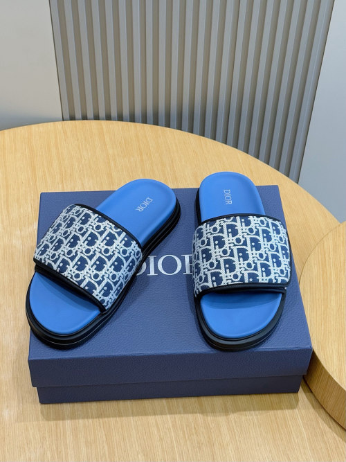 Dior Aqua Men's CD Diamond Pattern Canvas Sandals Slides - Blue