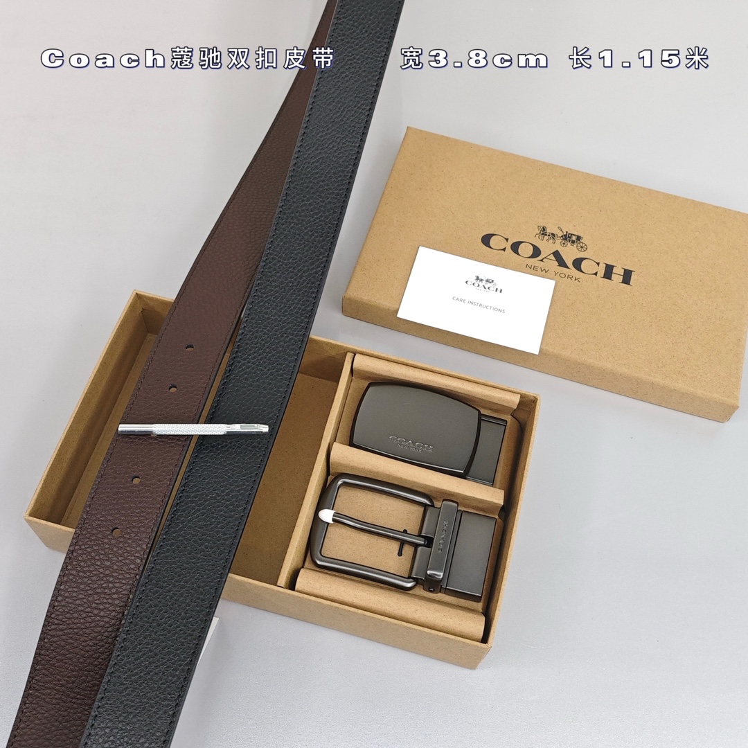 蔻驰双扣皮带💰130(荔枝纹带身) 宽3.8cm 长115cm(可裁剪打孔)