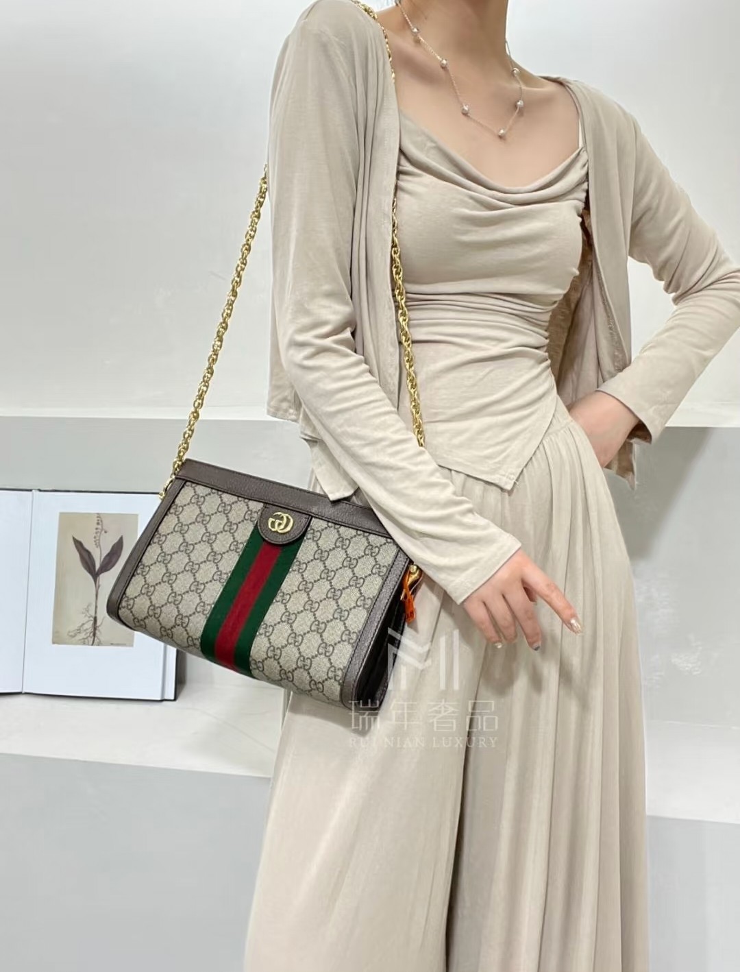 Gucci Ophidia链条包💰260 尺寸:26×17.5×8cm 特点:精致大气优雅,充满年代感。 方式:吸磁开合,内部空间可放下手机充电宝等日常随身物品,搭配精致链条背带,高级感十足,可斜挎背也可收起链条用作手包使用。