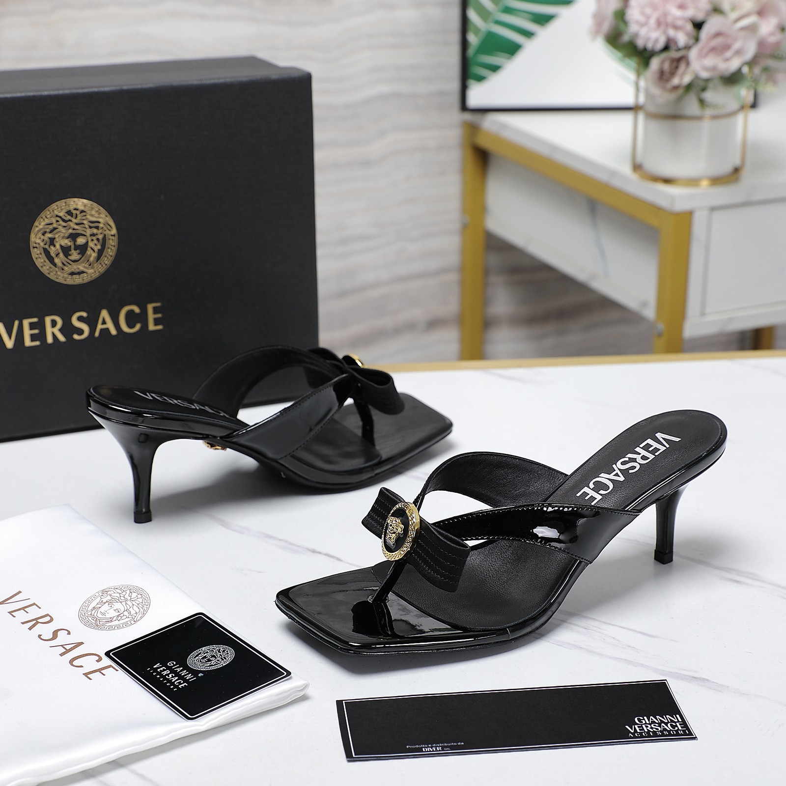 Versace Shoes Sandals Replicas Buy Special
 Genuine Leather Patent Sheepskin Silk