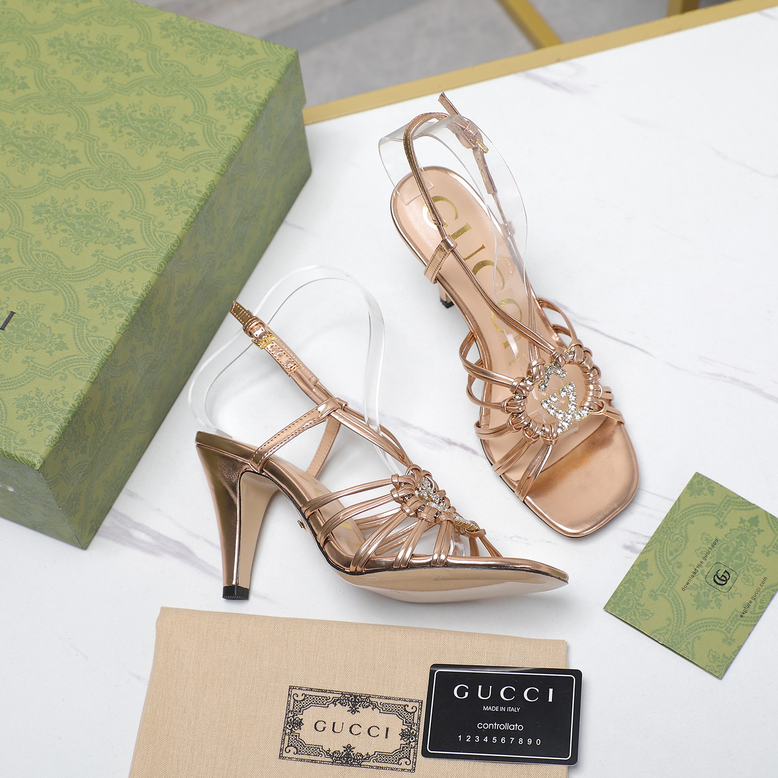Gucci Crystal Embellished Woven Strap Heeled Sandals - Spring 2025 Collection 5 a1710249391886 4026