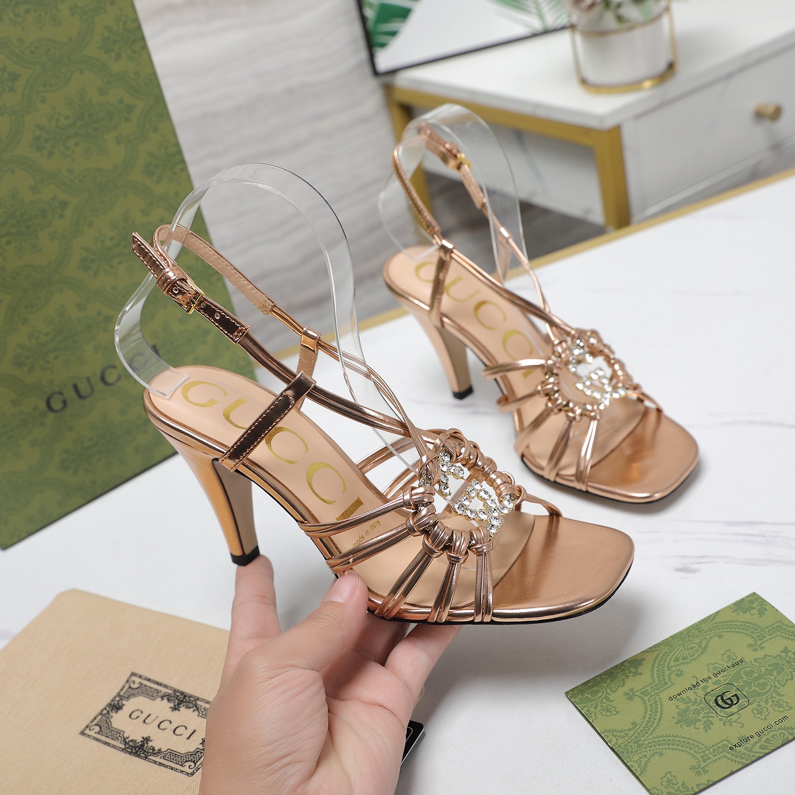 Gucci Crystal Embellished Woven Strap Heeled Sandals - Spring 2025 Collection 1 Gucci Crystal Embellished Woven Strap Heeled Sandals - Spring 2025 Collection
