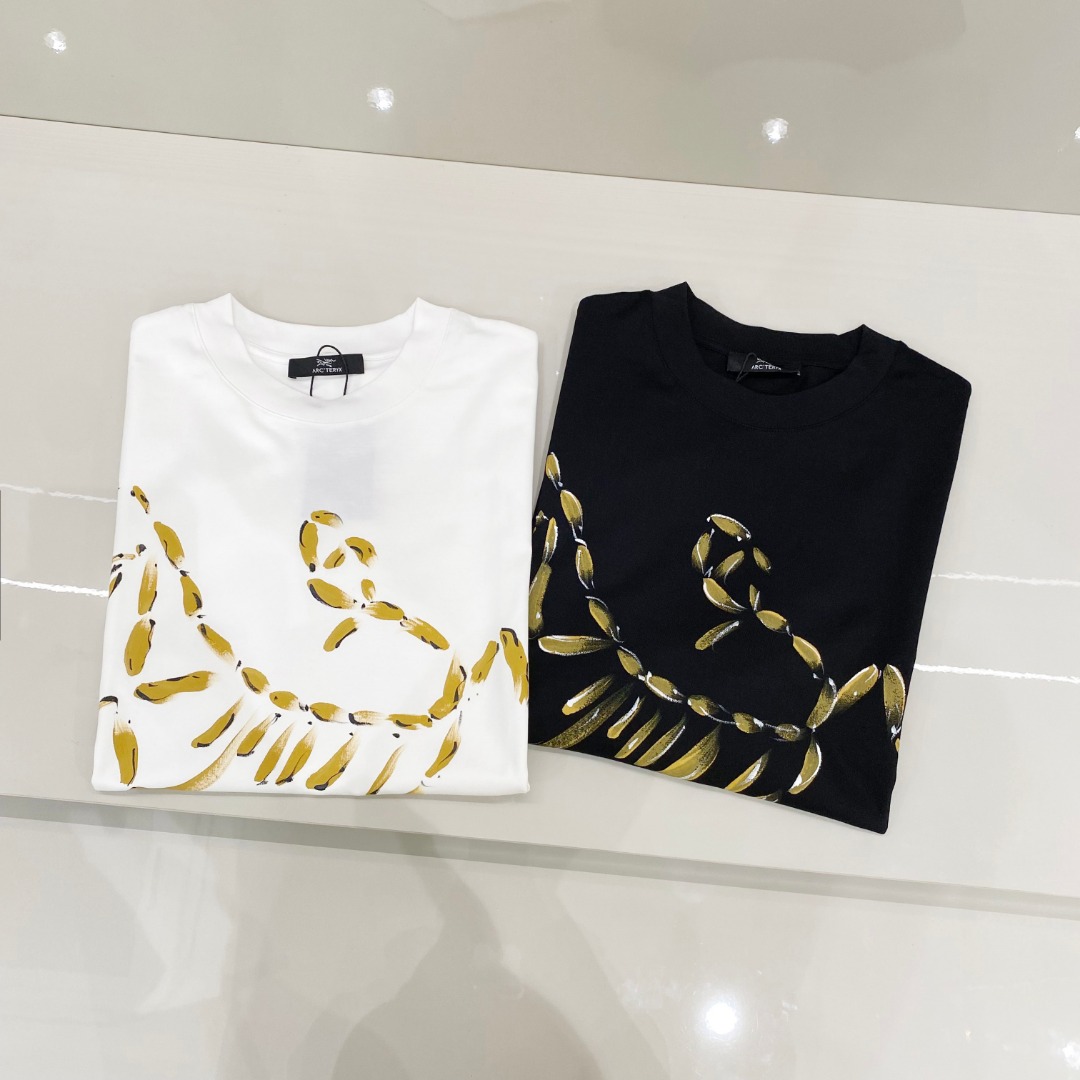  始祖鸟 2025ss春夏新款棉质圆领短袖T恤 胸前手绘涂鸦工艺 顶级丝光棉面料定制 标准版型
黑 白 