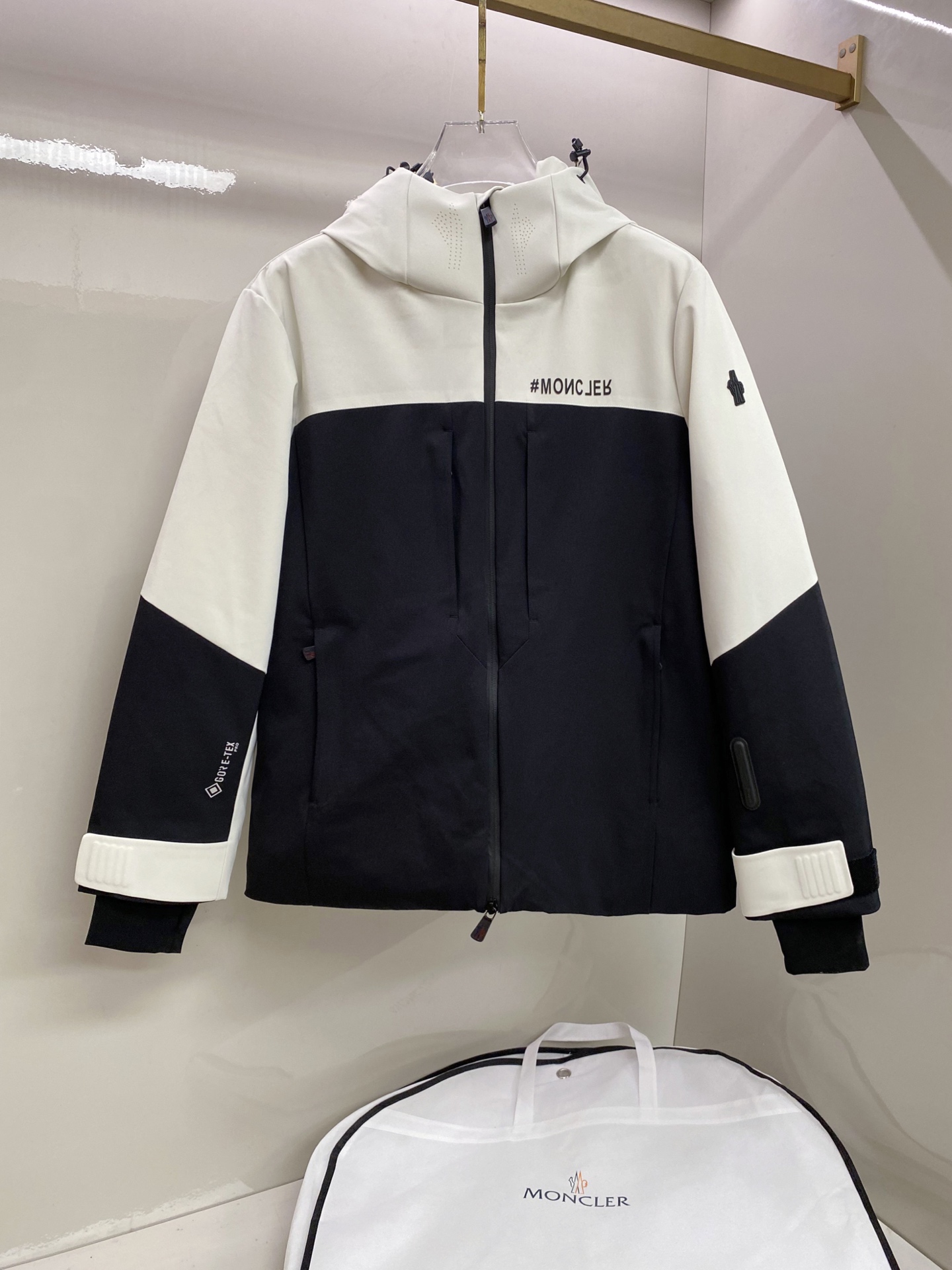 Moncler Navy and White Hooded Jacket