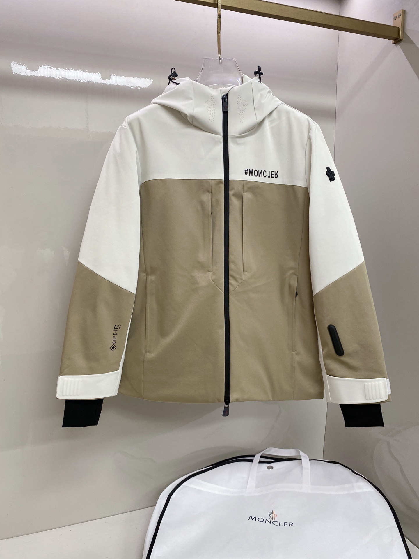 Moncler Beige and White Hooded Jacket