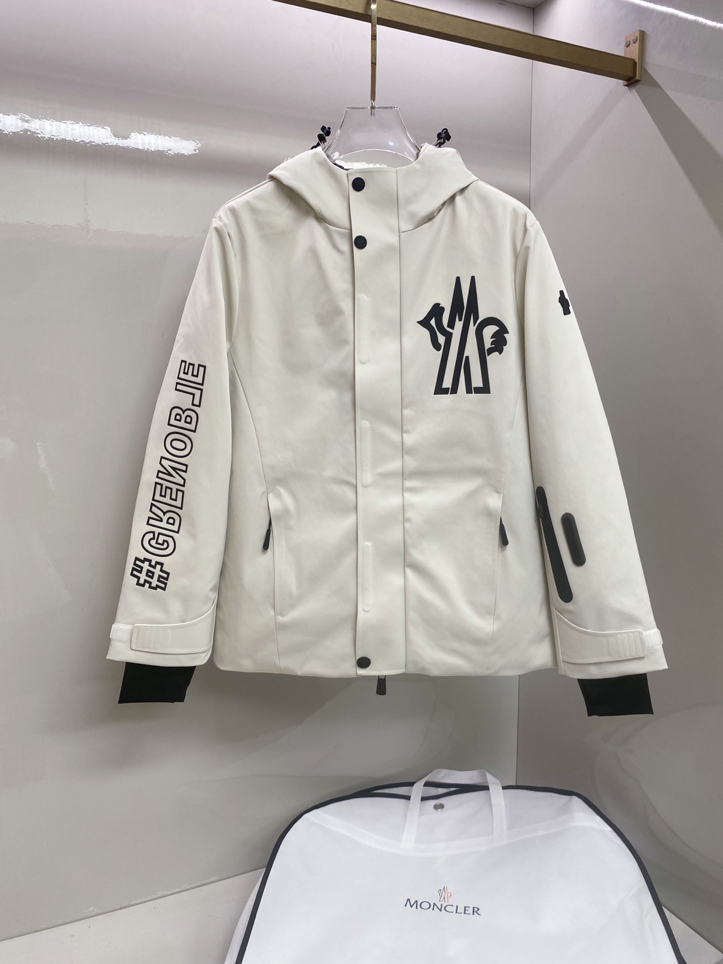 Moncler White Logo Hooded Jacket