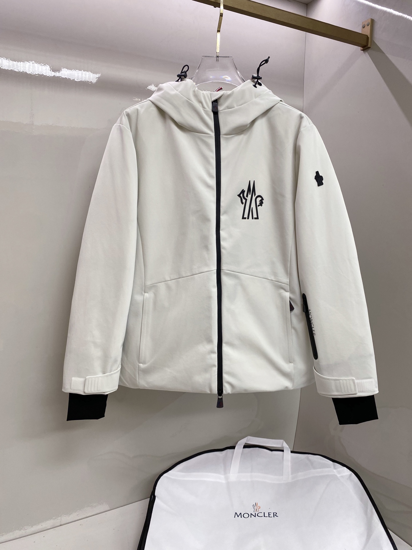 Moncler White Logo Hooded Zip Jacket