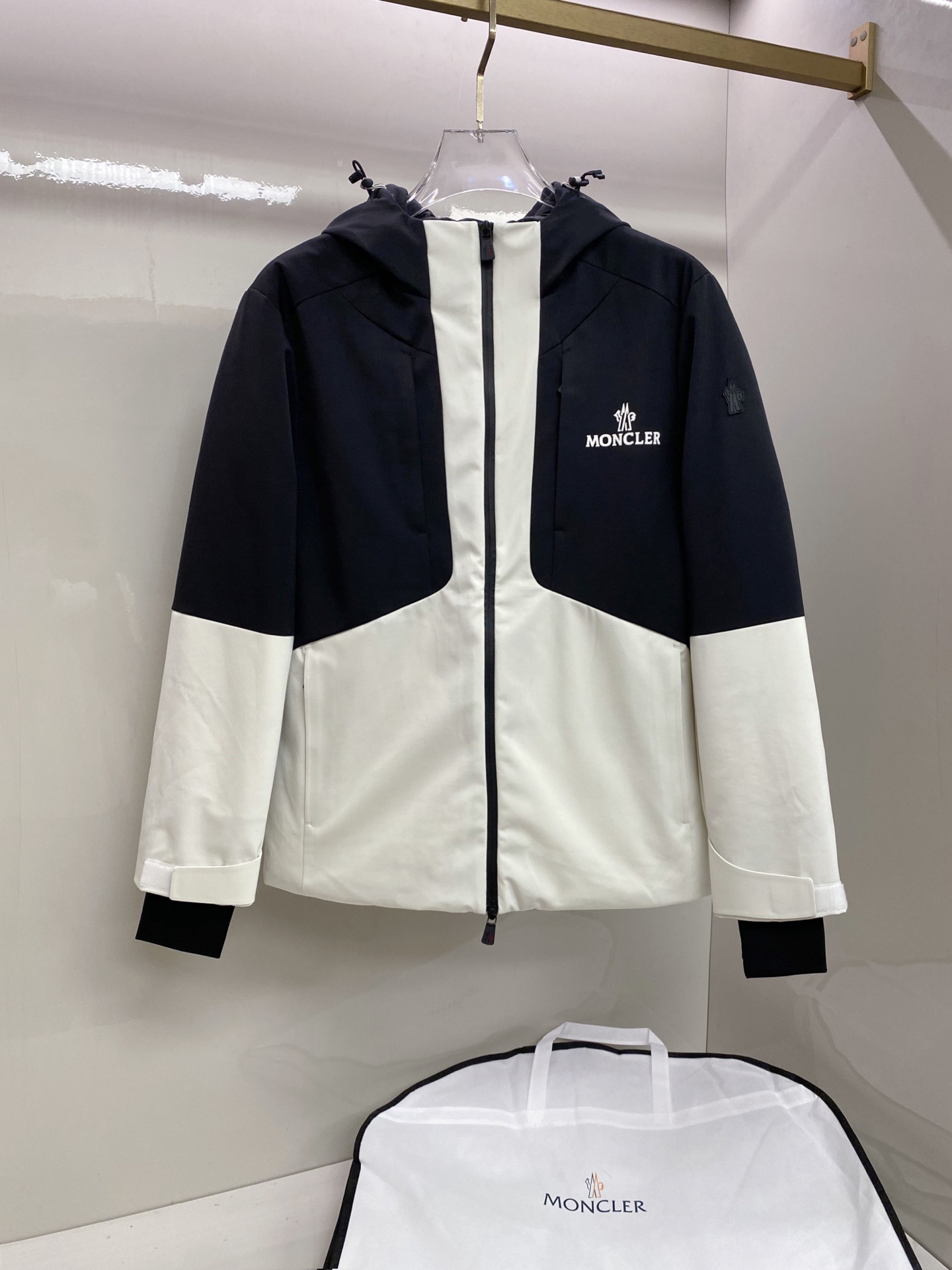 Moncler Navy and White Hooded Jacket