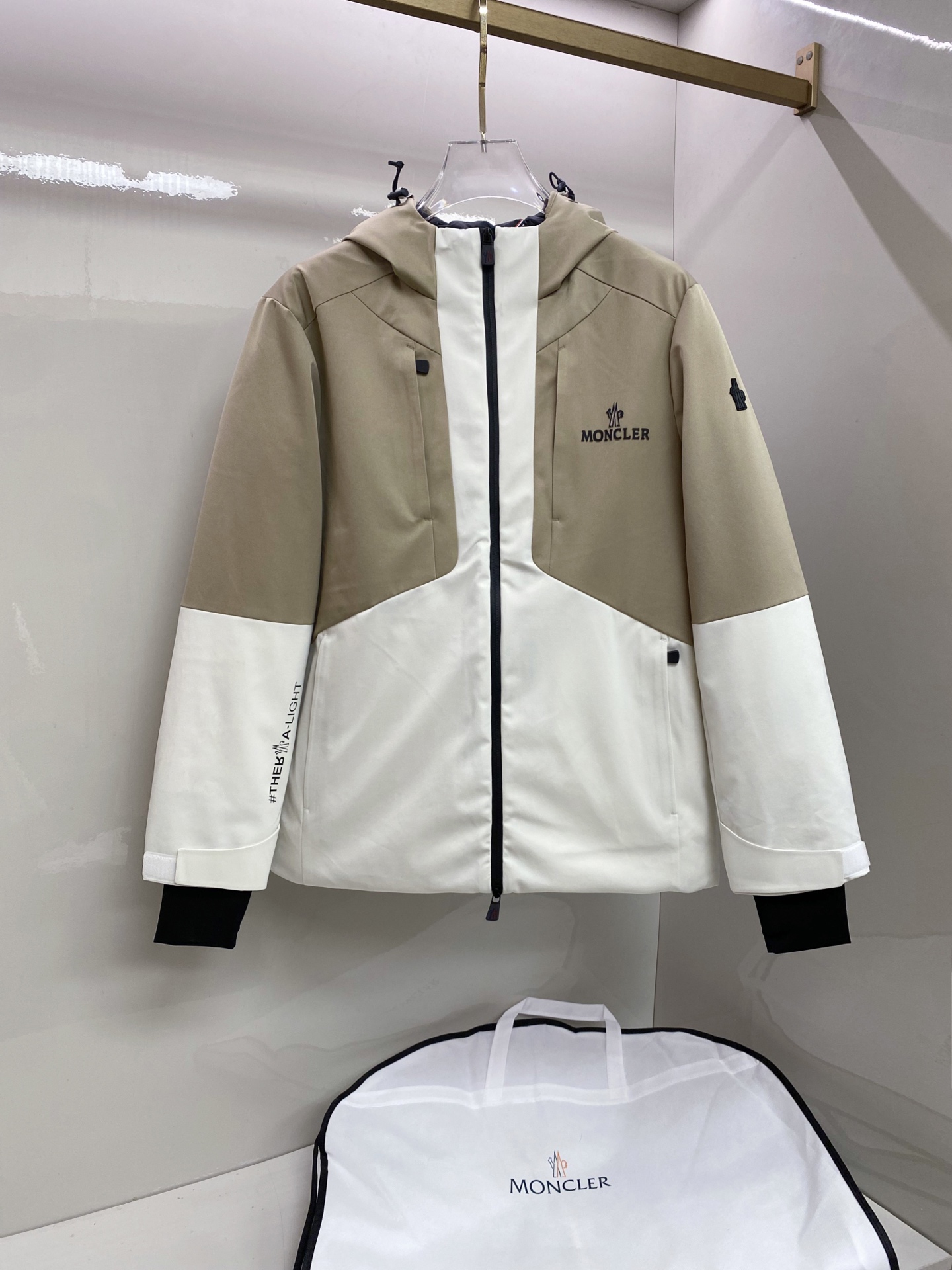 Moncler Beige and White Hooded Jacket