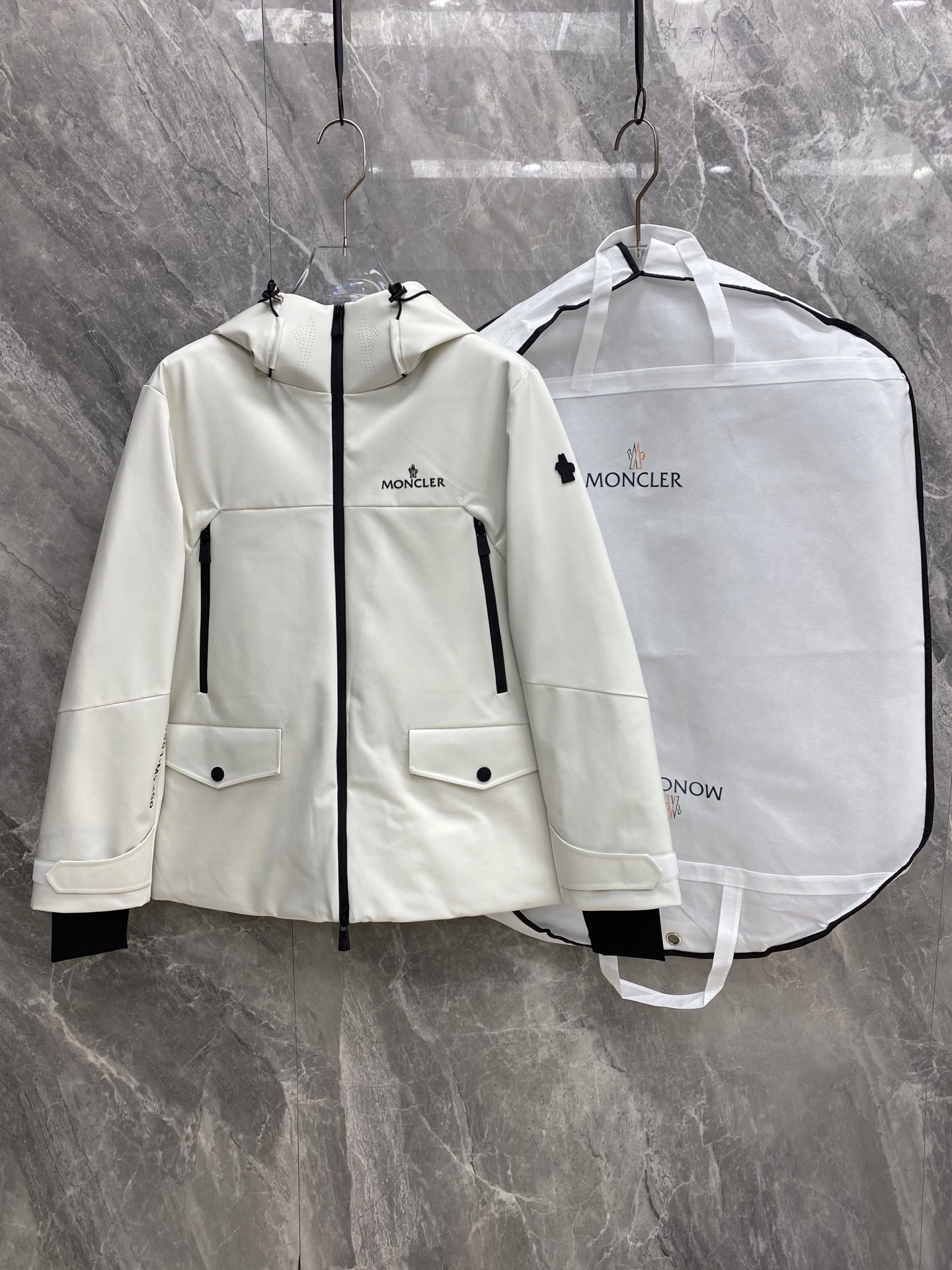 Moncler White Hooded Pocket Jacket