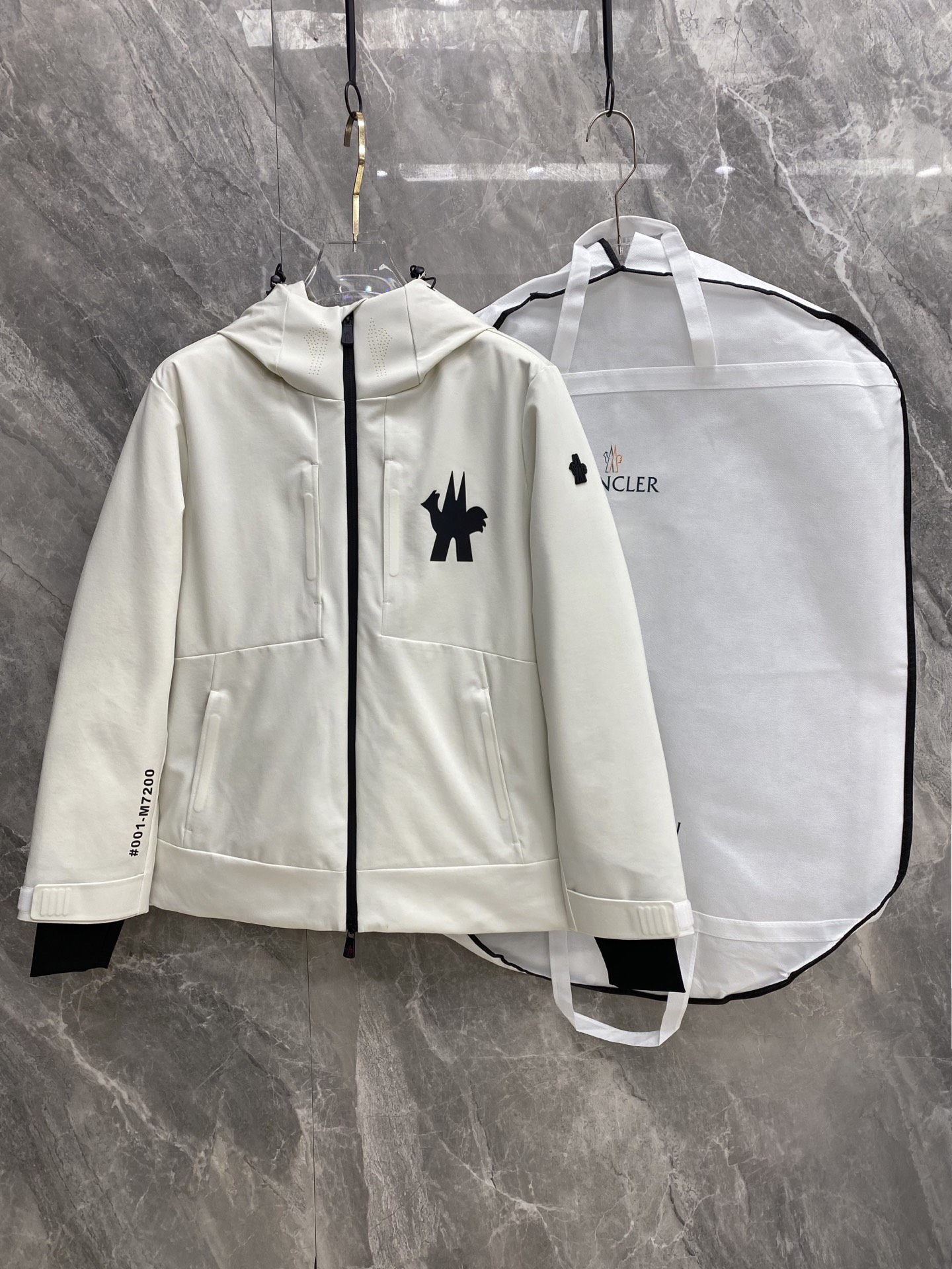 Moncler White Logo Hooded Zip Jacket