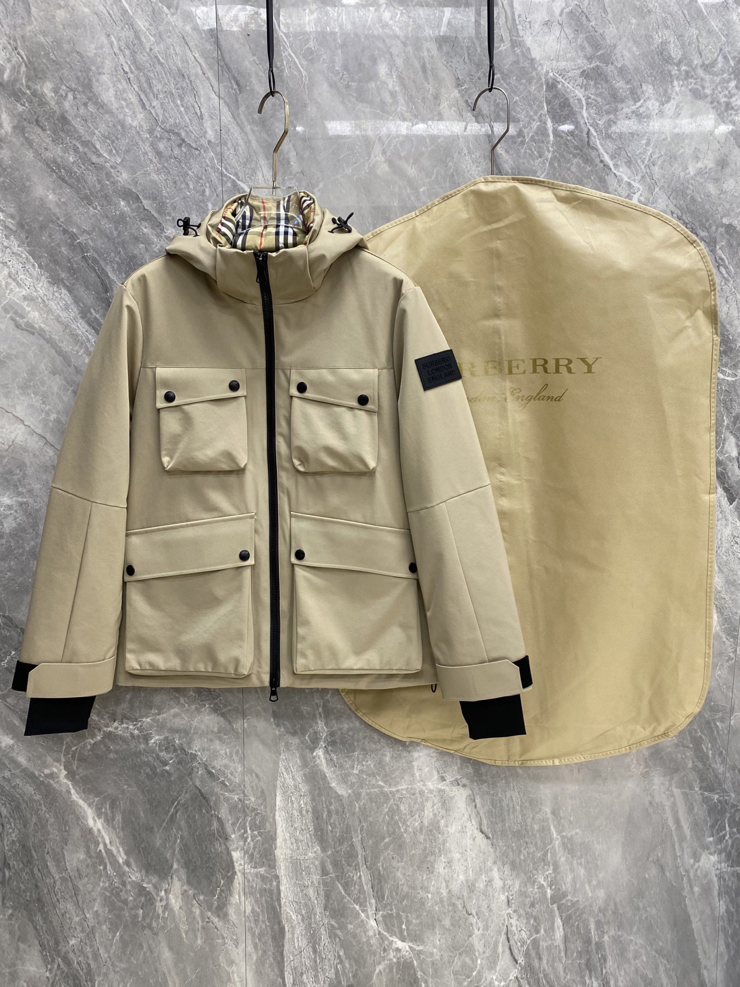 Burberry Beige Check Lined Pocket Jacket