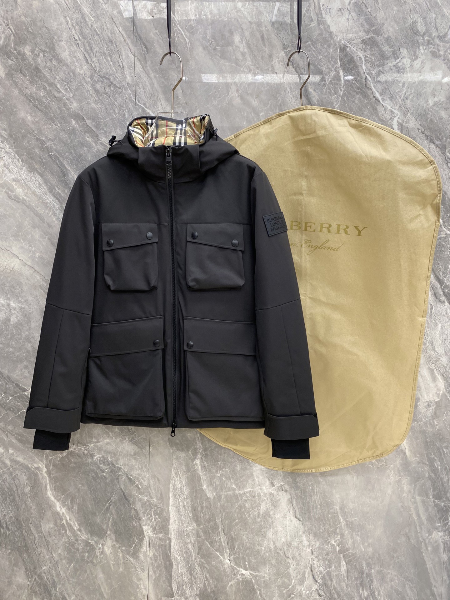 Burberry Black Check Lined Pocket Jacket