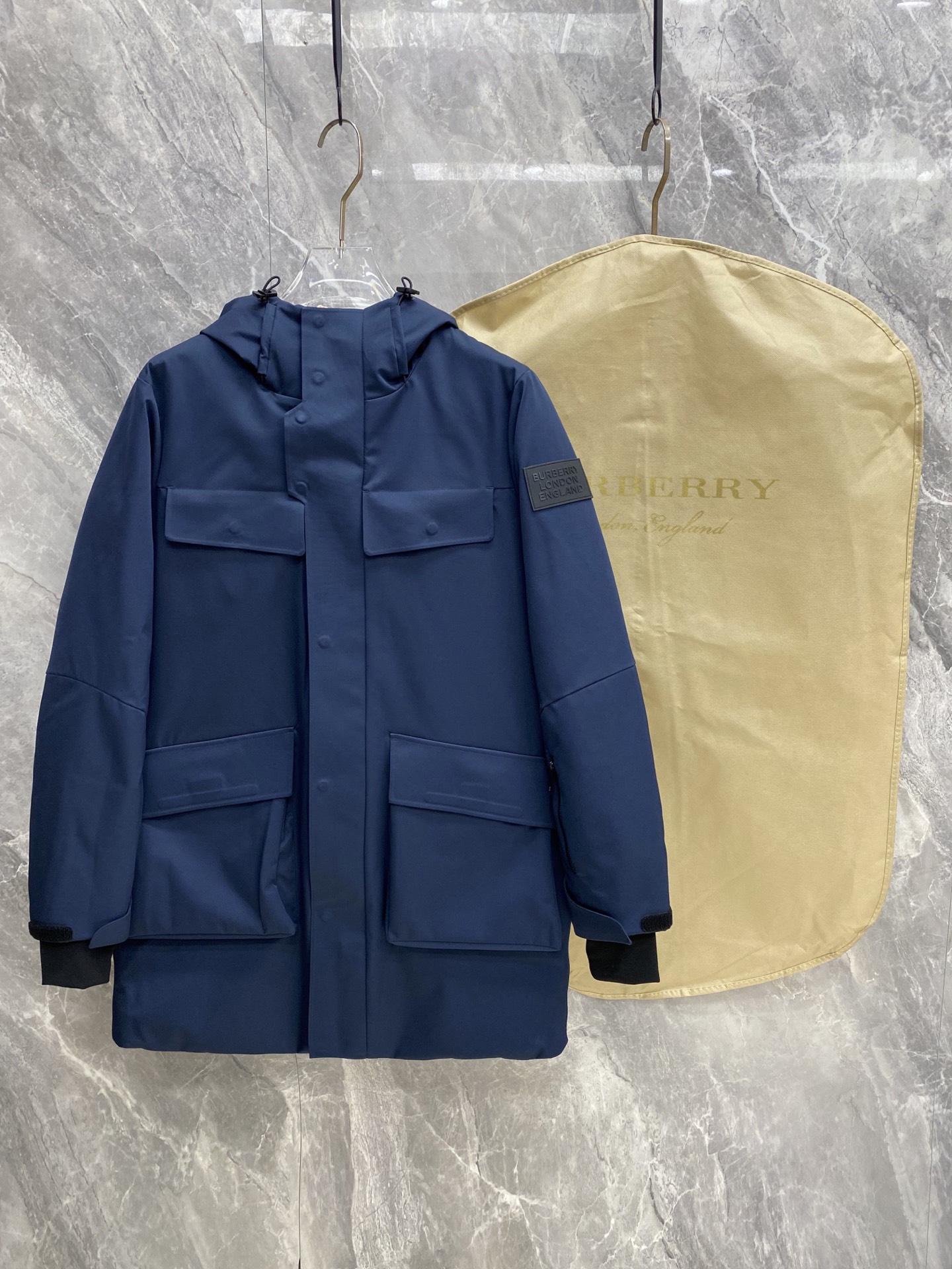 Burberry Navy Hooded Pocket Jacket