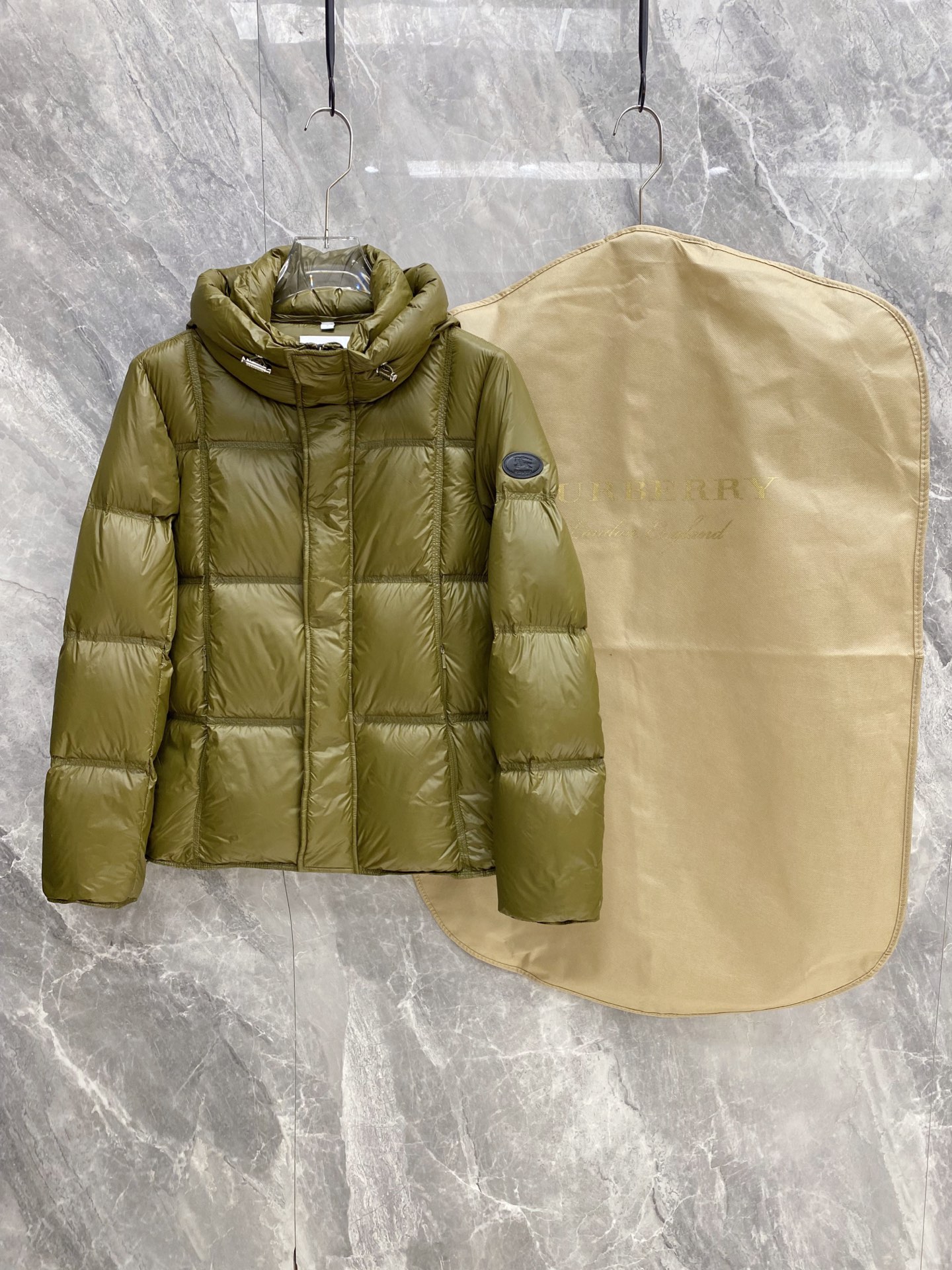 Burberry Olive Hooded Puffer Jacket