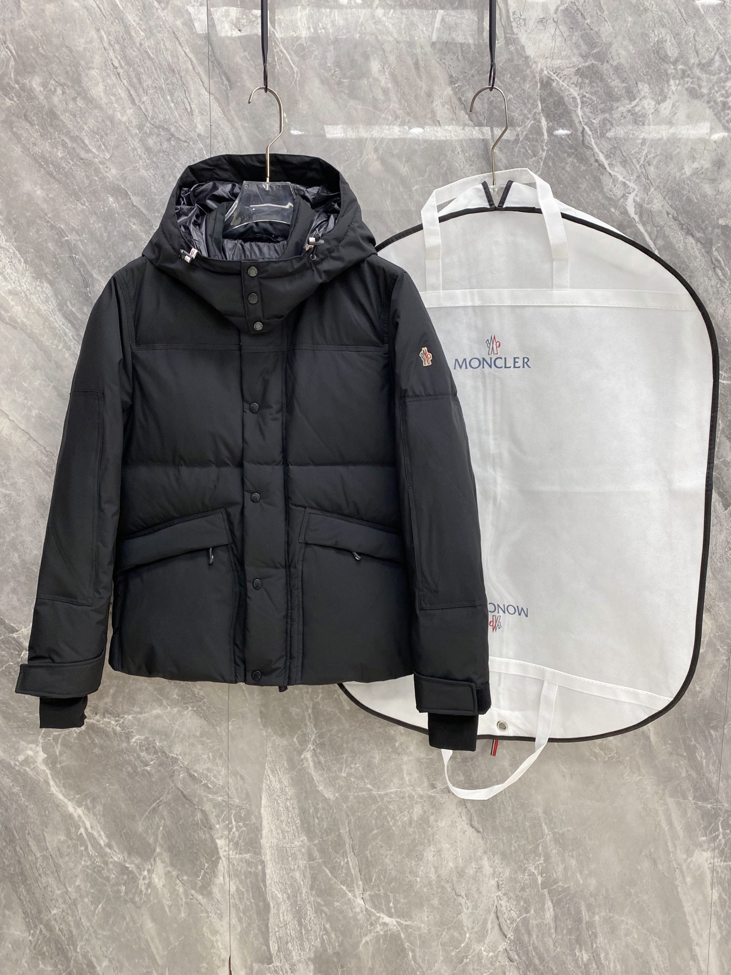 Moncler Black Quilted Hooded Jacket