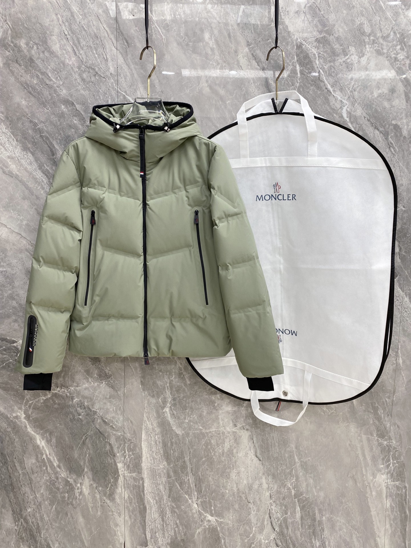 Moncler Olive Green Hooded Puffer Jacket