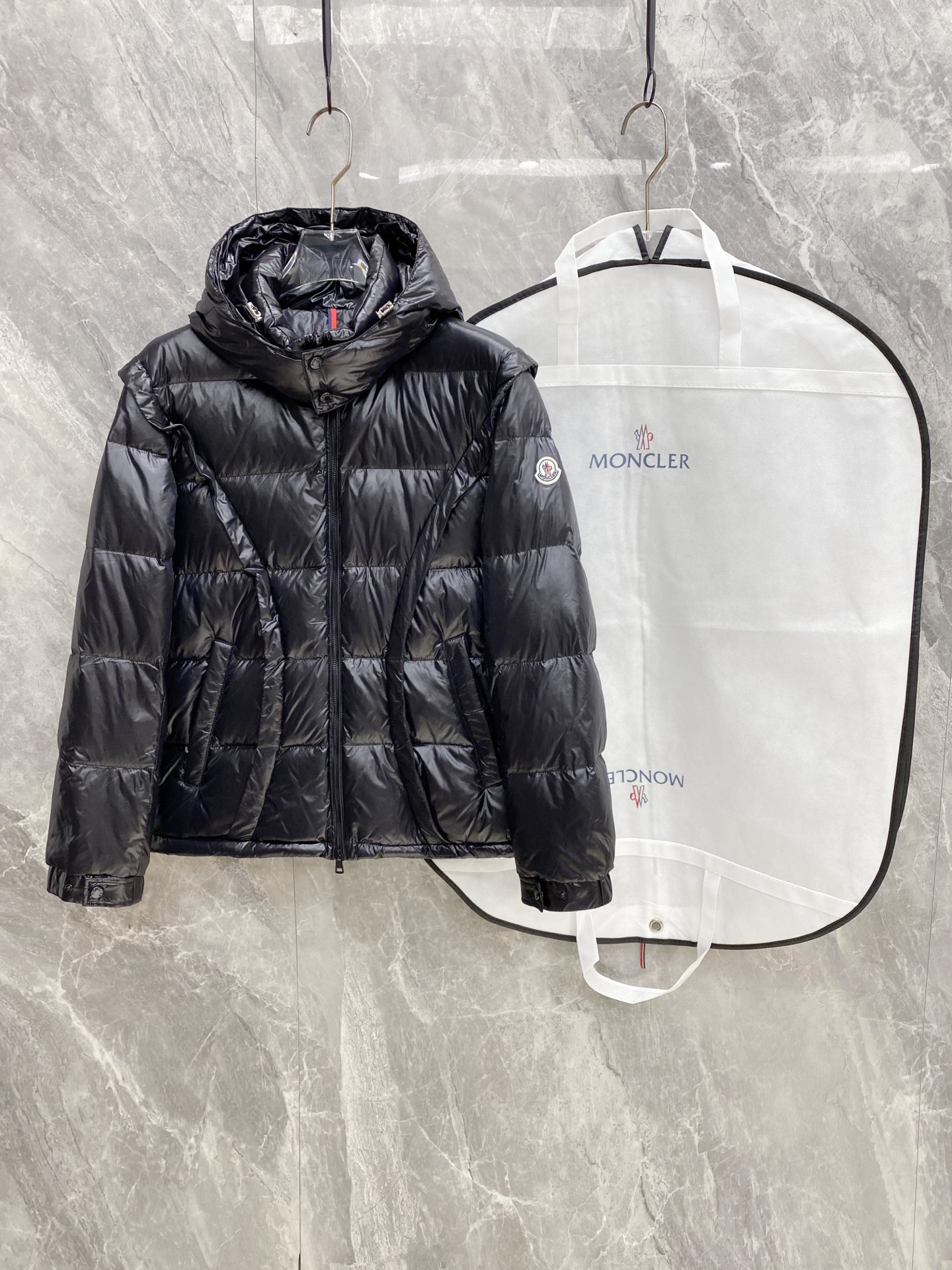Moncler Black Glossy Hooded Puffer Jacket