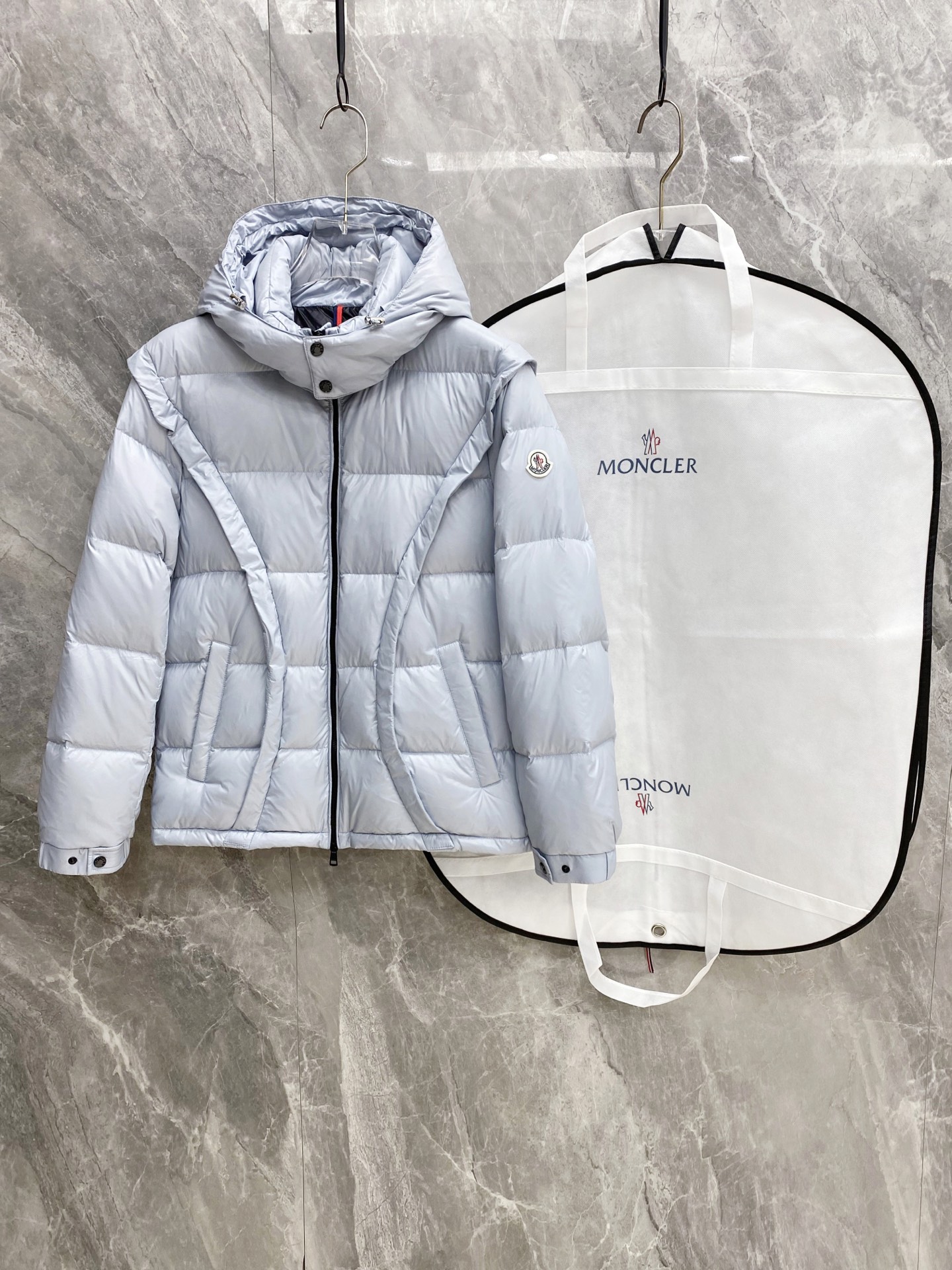 Moncler Light Gray Hooded Puffer Jacket