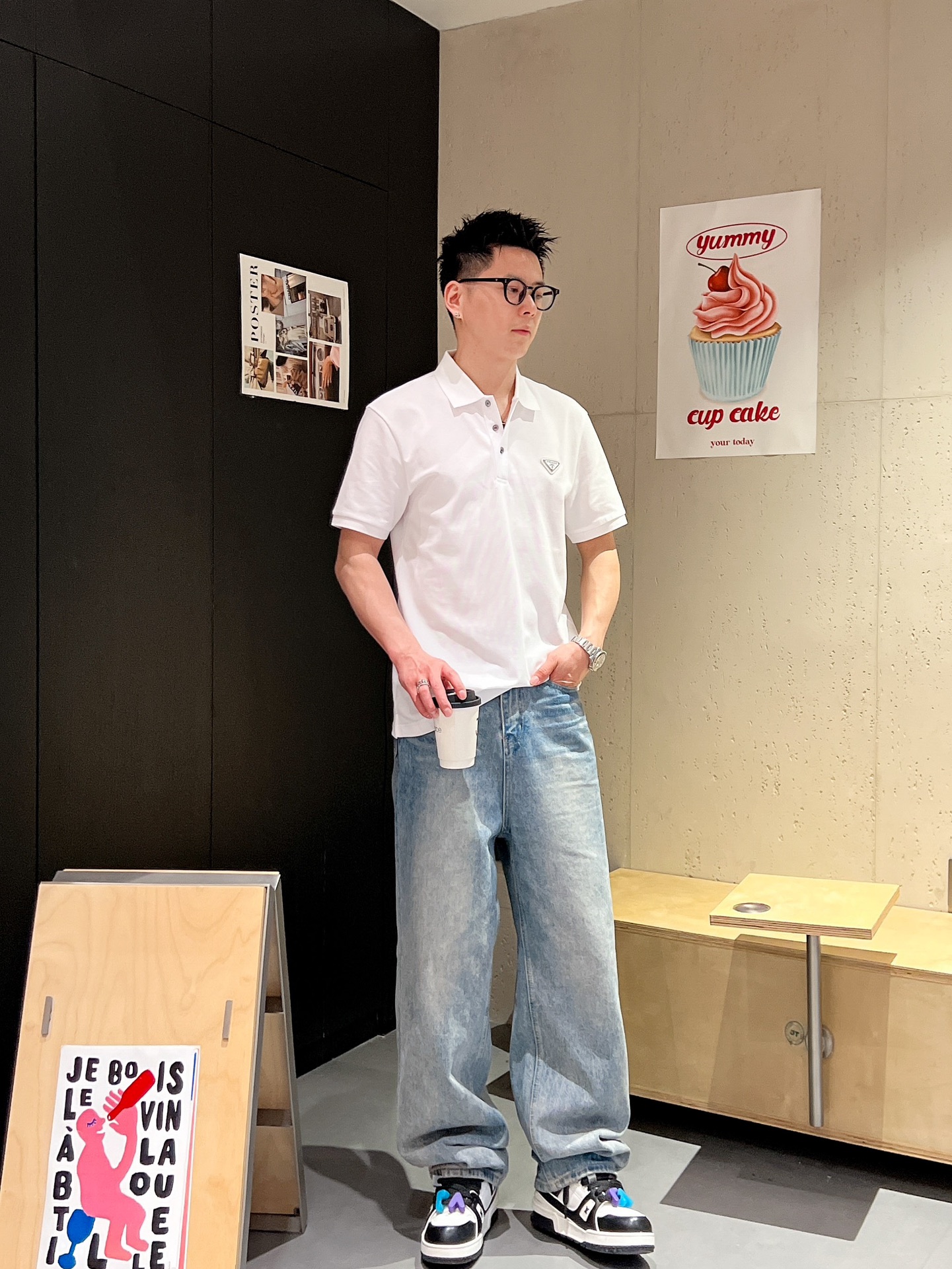 PRD🆕 25/ss春夏新款丝光珠地翻领Polo 胸前经典三角标标识 上身舒适轻柔 标准版型黑白两色码数