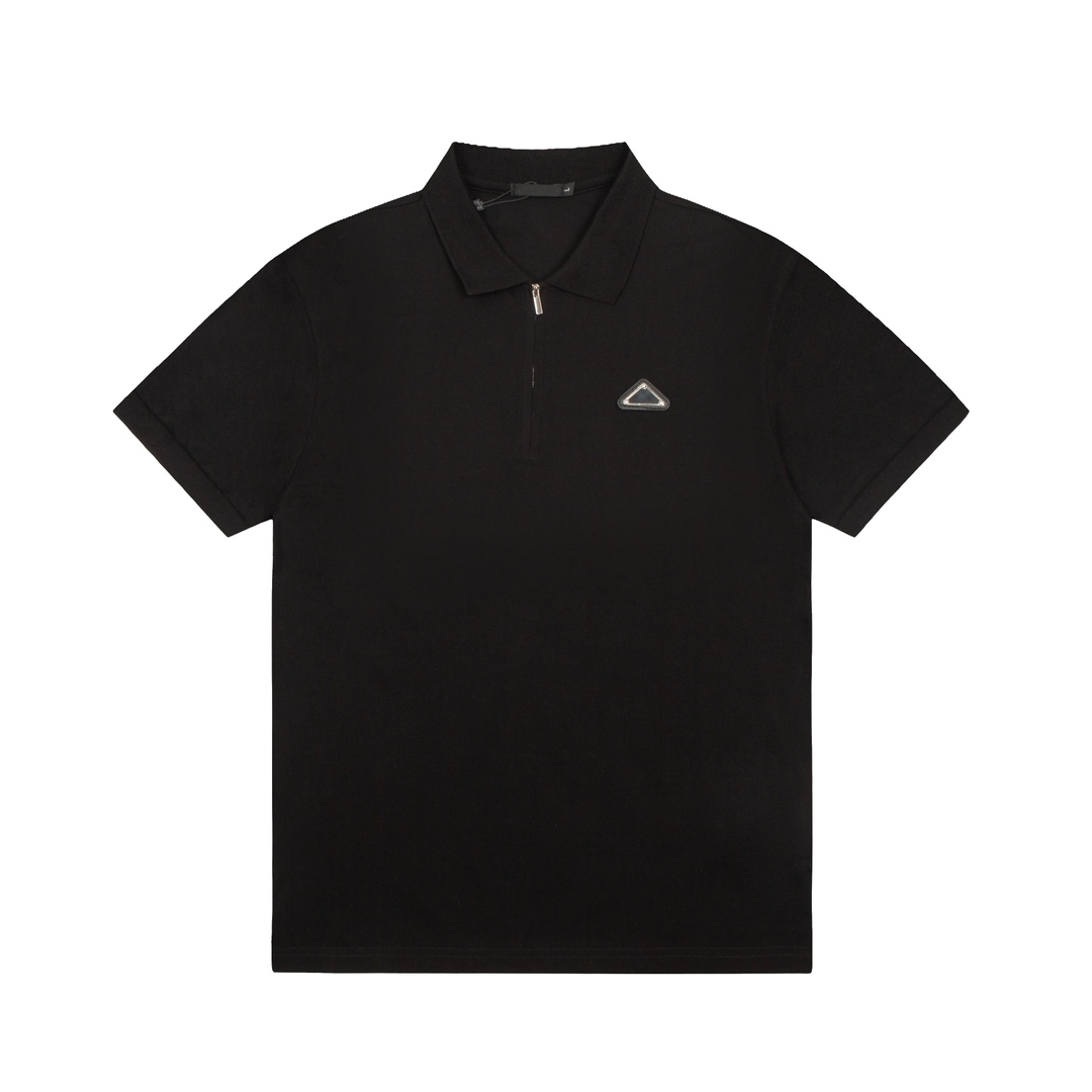 Prada Clothing Polo T-Shirt Black Splicing Men Knitting Spring/Summer Collection Fashion Casual