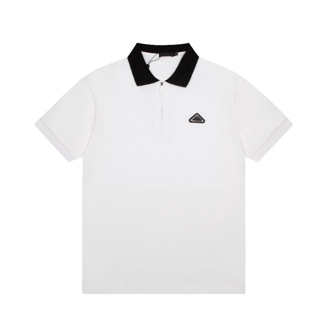Prada Clothing Polo T-Shirt White Splicing Men Knitting Spring/Summer Collection Fashion Casual