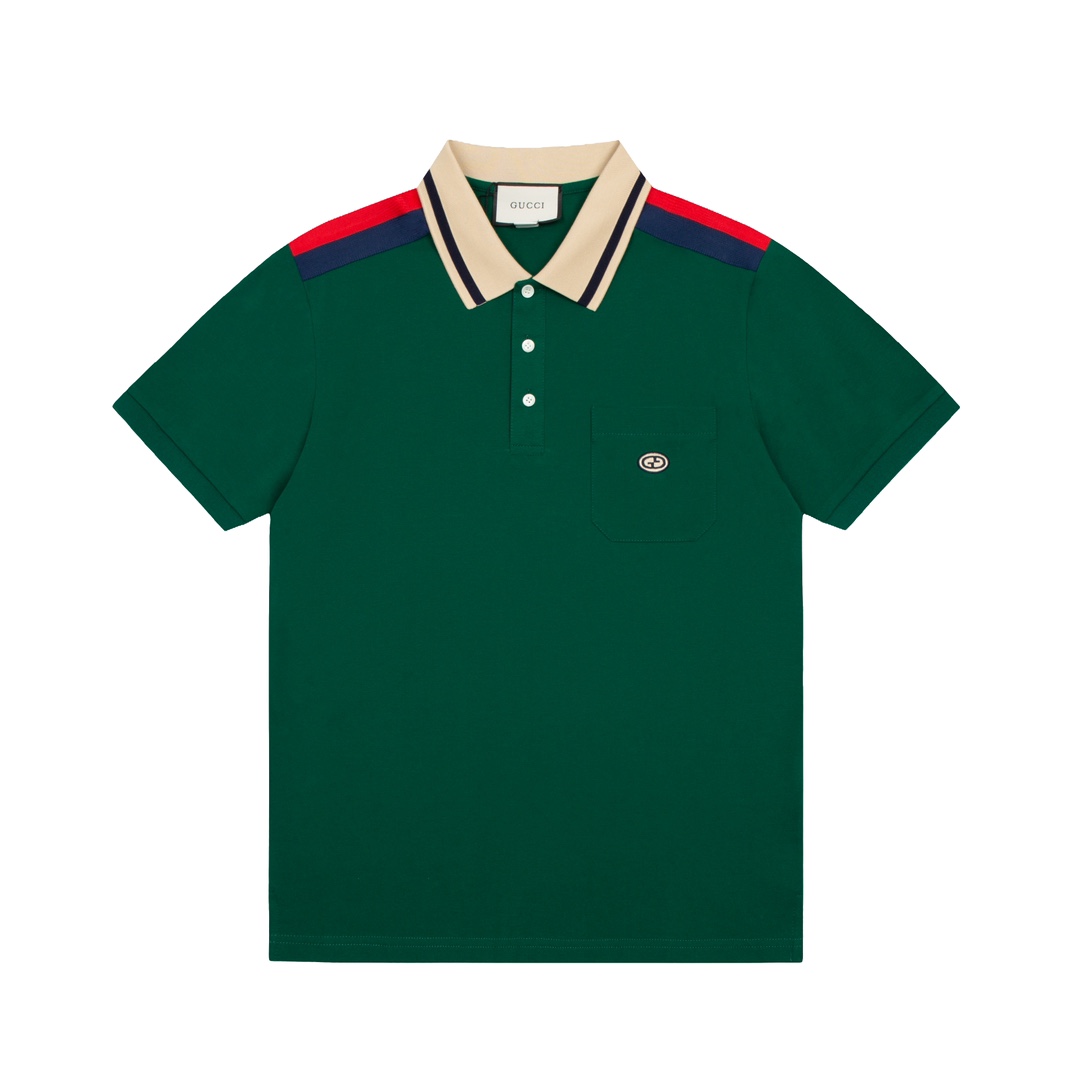 Polo de Gucci nuevo primavera/verano, clásico bordado de letras GG en el bolsillo delantero, cuello con combinación de …