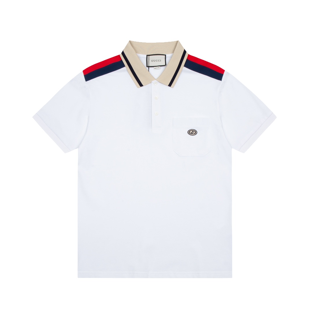 Gucci/古驰新款春夏Polo衫、经典字母GG绣花刺绣前幅口袋，领子撞色拼接，休闲个性时尚男士短袖，专柜同款发售、三标齐全、定制面料、质感绝佳、成衣垂括有型、穿着舒适亲肤、重工打造原版Logo、上身效果超赞、原单狠货、男士衣橱必备。 颜…