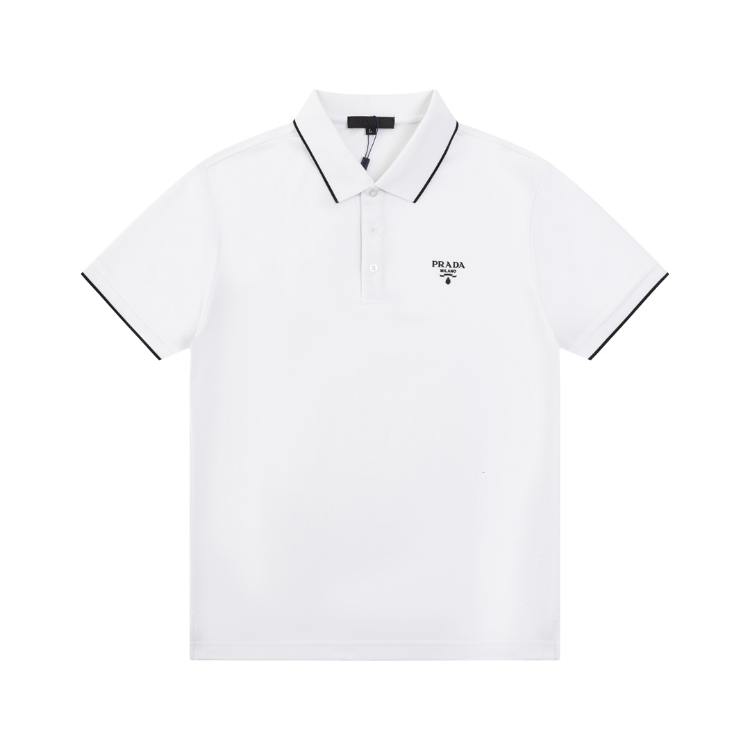 PRADA Polo con cuello de patchwork de diferentes colores con letras y logo triangular impreso en silicona Mejorado, ins…