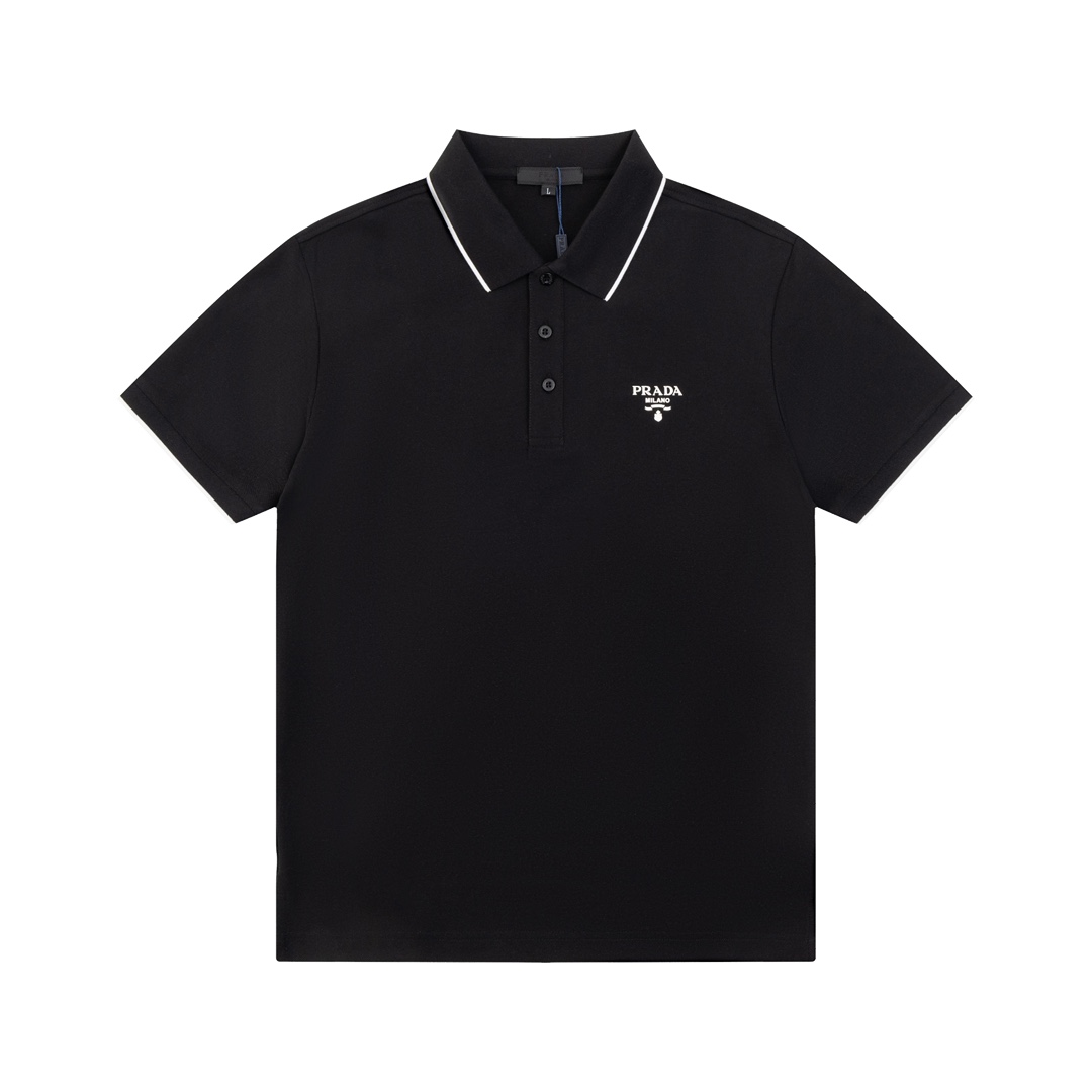PRADA Polo con cuello de patchwork de diferentes colores con letras y logo triangular impreso en silicona Mejorado, ins…