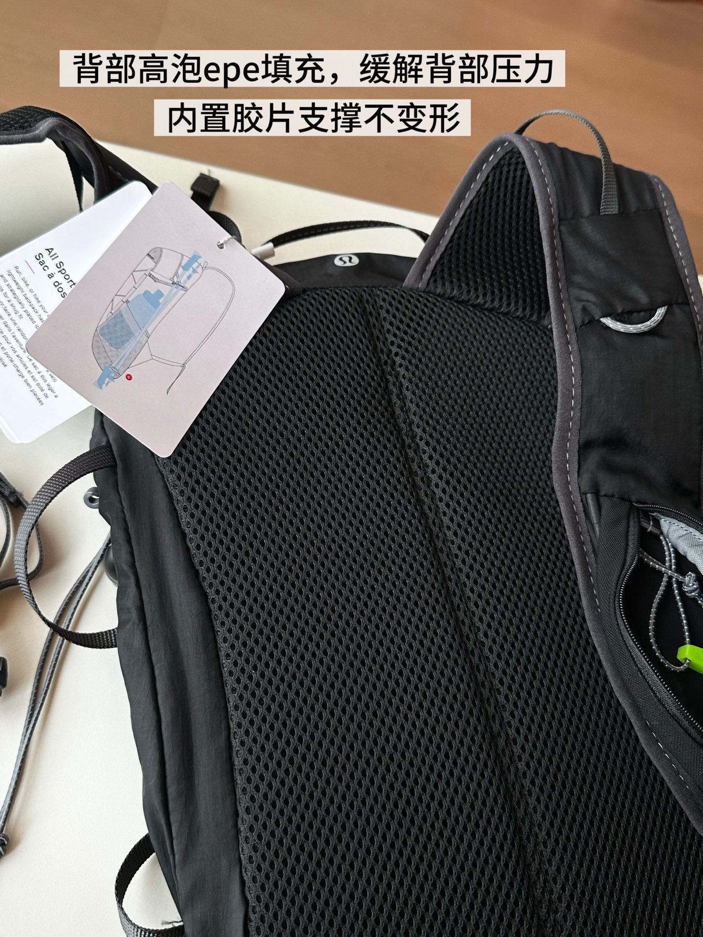 lululemon All Sport padded backpack with survival whistle, shown in the complete original source image set.