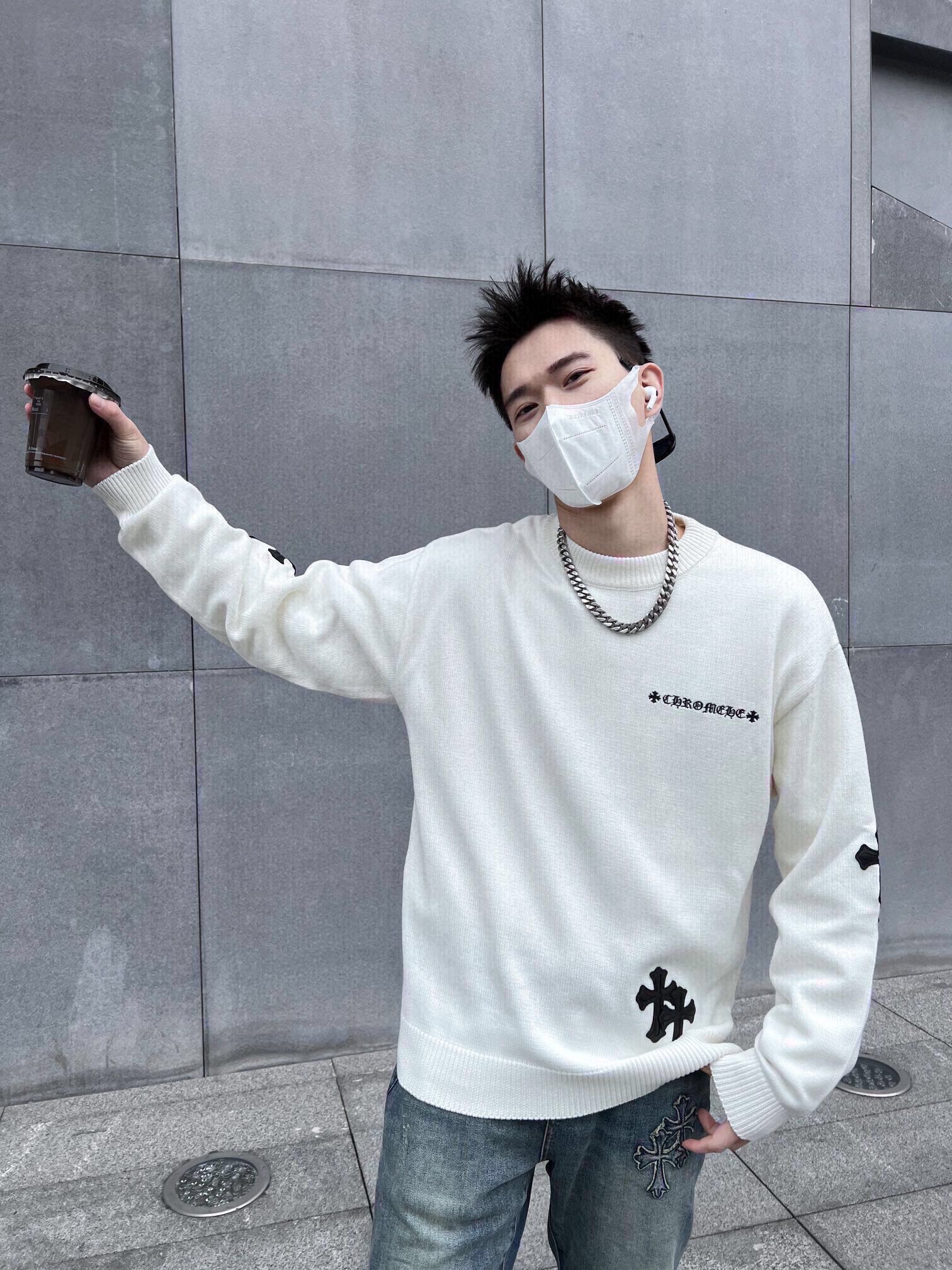 Chrome Hearts Clothing Sweatshirts Black White Embroidery Cotton Fall/Winter Collection Fashion