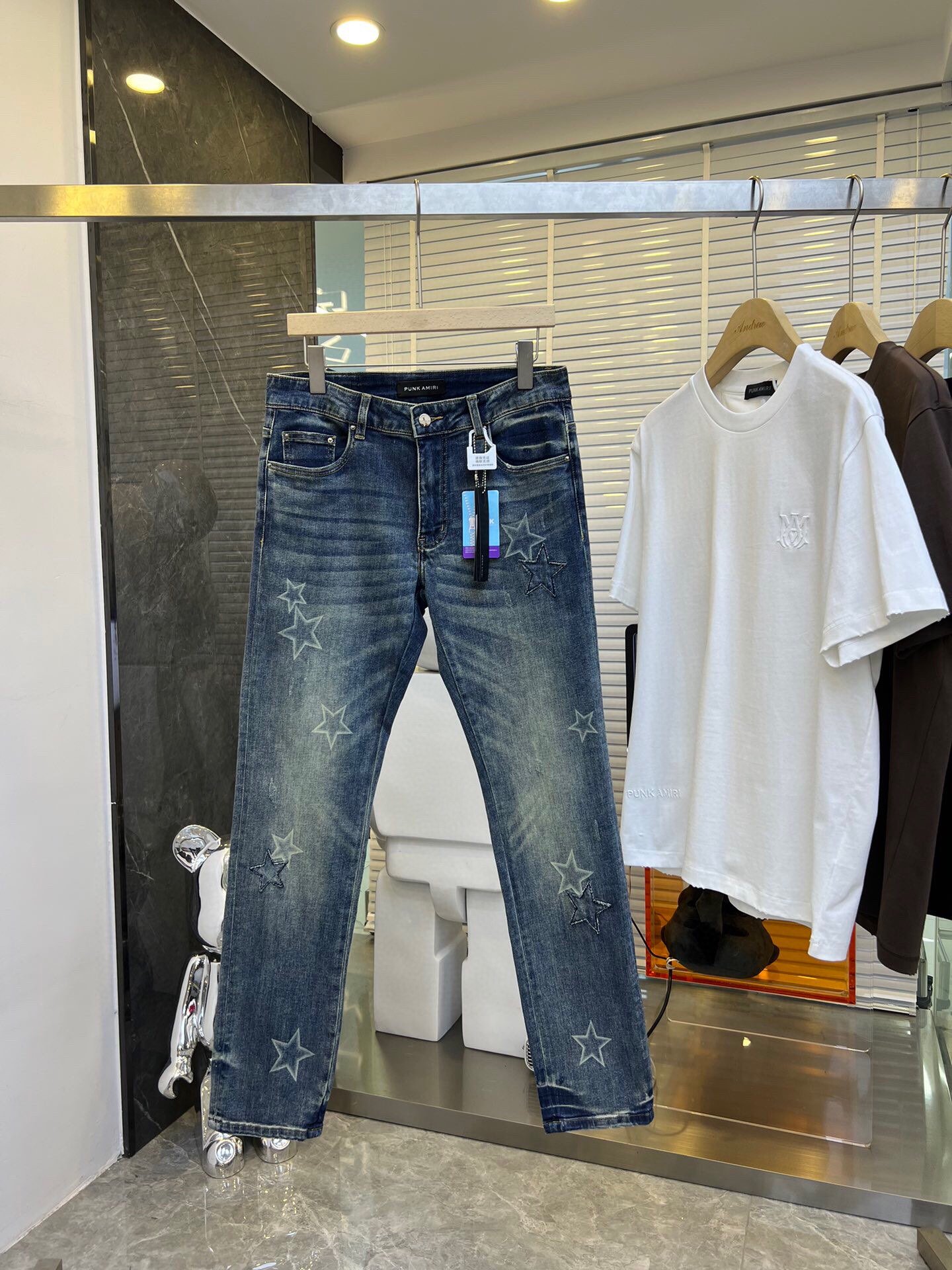 品牌PUNKAMIRI季度2024春夏颜色蓝色尺码29-36码裤型修身修脚版牛仔裤重量13.5盎司中弹牛