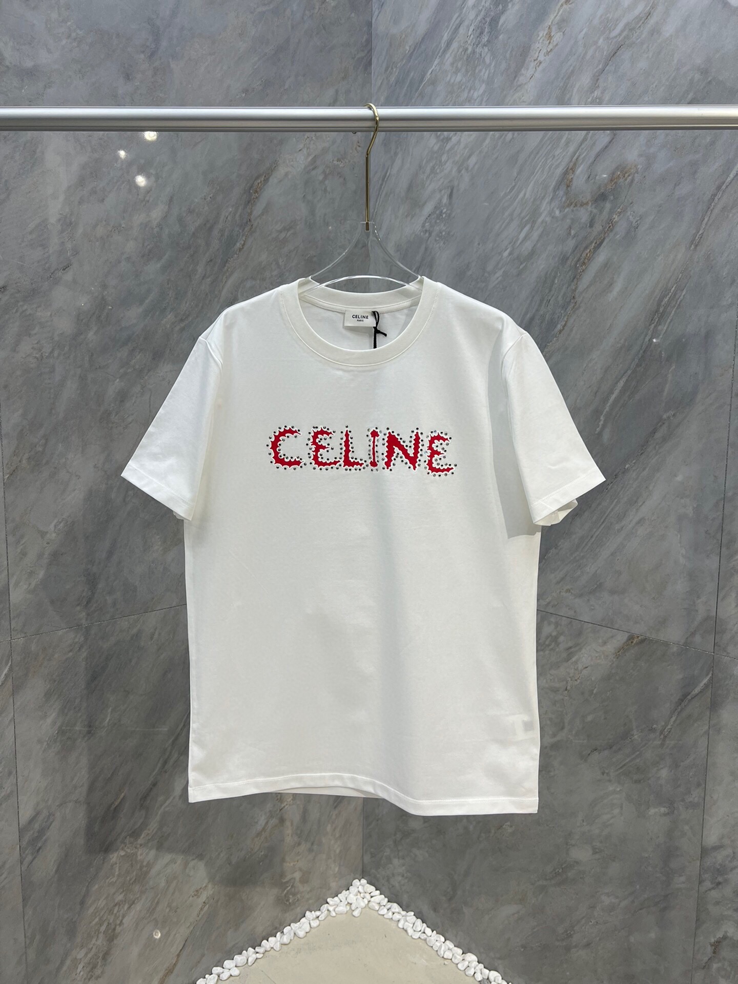 La replica di migliore qualità
 Celine Abbigliamento T-Shirt Nero Bianco Stampa Cotone Fashion Maniche corte