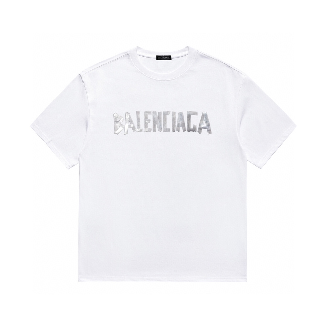 Balenciaga巴黎世家官方同款短袖T恤2024年春夏新款重工印花原版进口定制纯棉高密度螺纹同缸染面