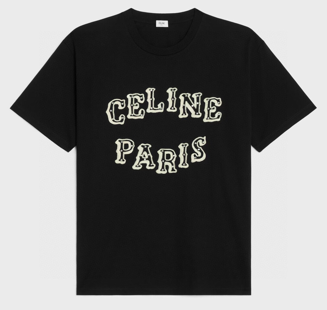 NO:131432,CELINE 25 spring and summer new product letter flocking   crystal embellished short-sleeved T-shirt, customized 80 double-strand mercerized cotton fabric; black and white M~XXXL, celine, T-shirt, tees, t-shirt, alexander wang19860909CELINE 25春夏新品字母植绒 水晶点缀短袖T恤,定制80支双股丝光棉面料；黑色 白色 M～XXXL,,celine,T-shirt,tees，t-shirt,alexander wang,Men's clothing