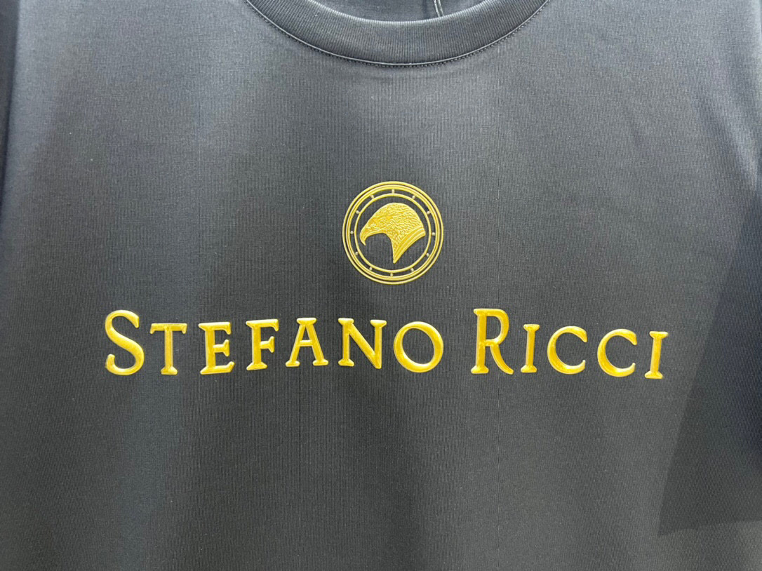 
Stefano Ric*ci/史蒂芬劳 • 尼治男装立体金色压花短袖T恤，正面装饰品牌字母鹰头经典元素